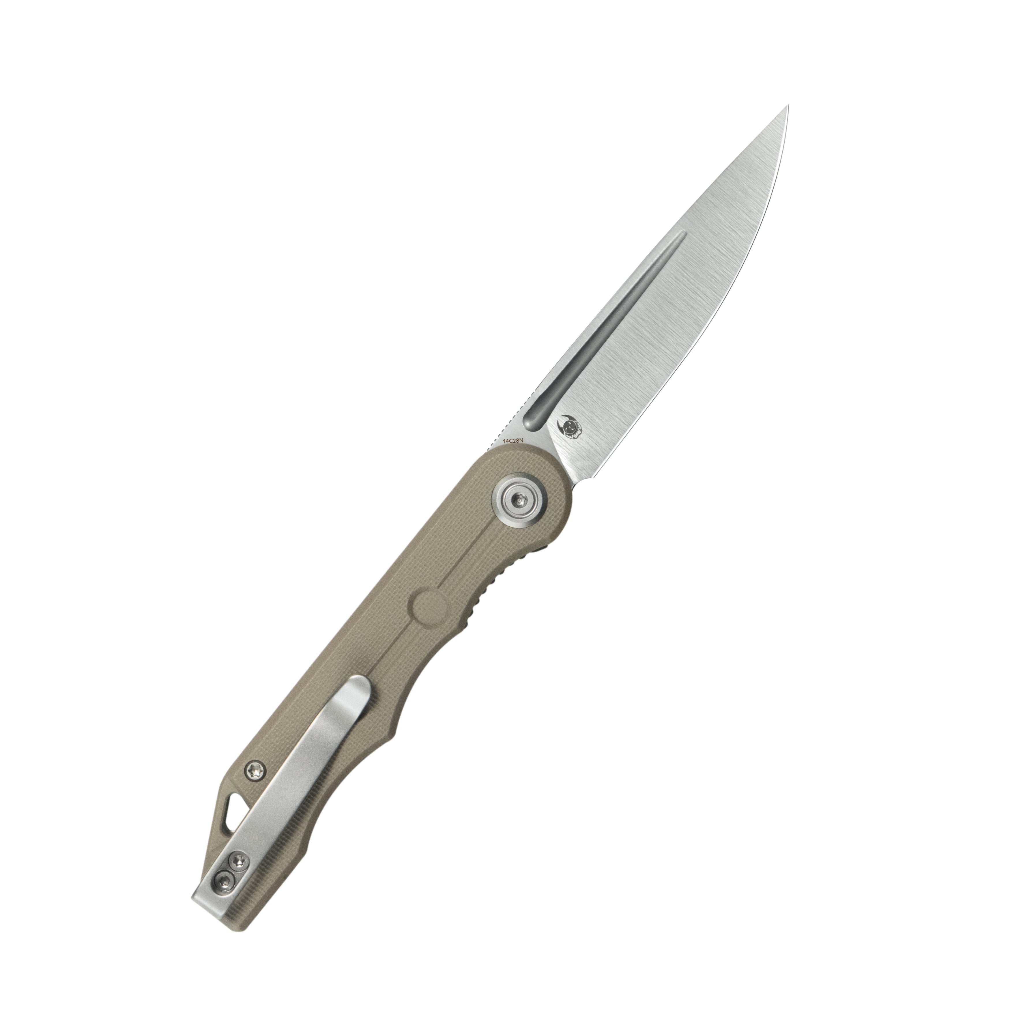 Kubey Mizo Liner Lock Front Flipper Folding Knife Tan G10 Handle 3.15" Satin 14C28N KU2101E