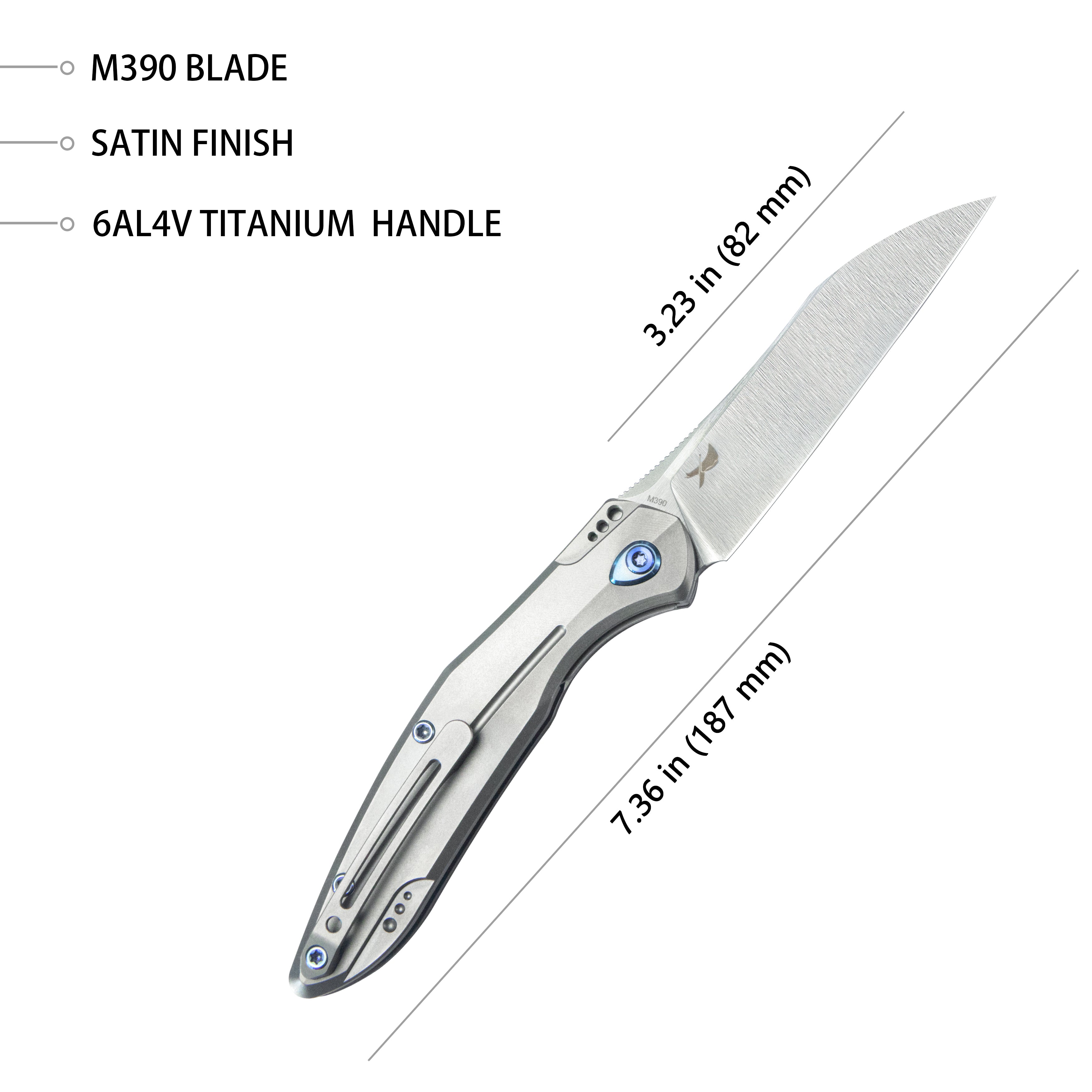 Kubey Barracuda Liner Lock Front Flipper Folding Knife Grey Titanium Handle 3.3" Satin M390 KB299C