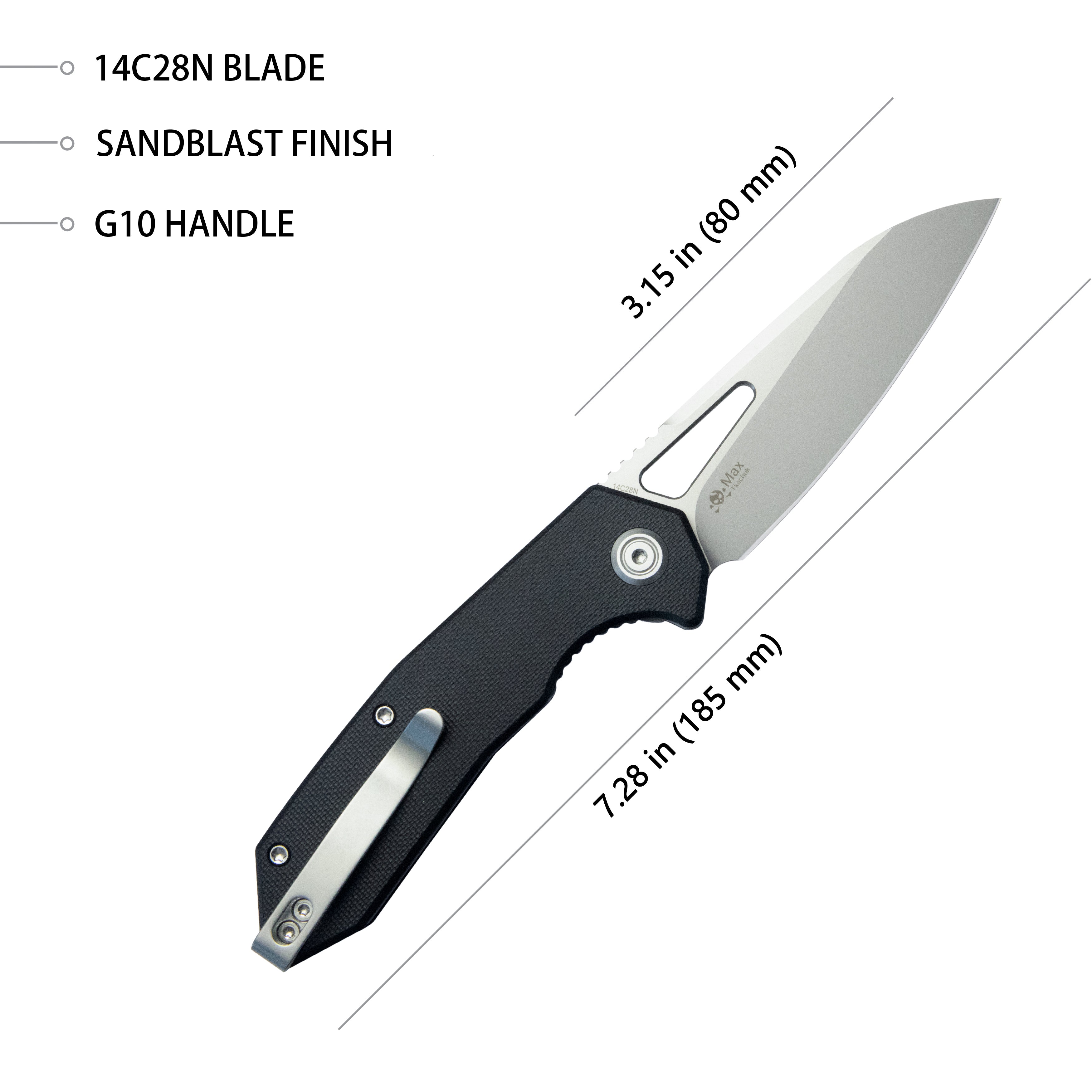 KubeyVagrant Liner Lock Folding Knife Black G10 Handle 3.1" Sandblast 14C28N KU291N