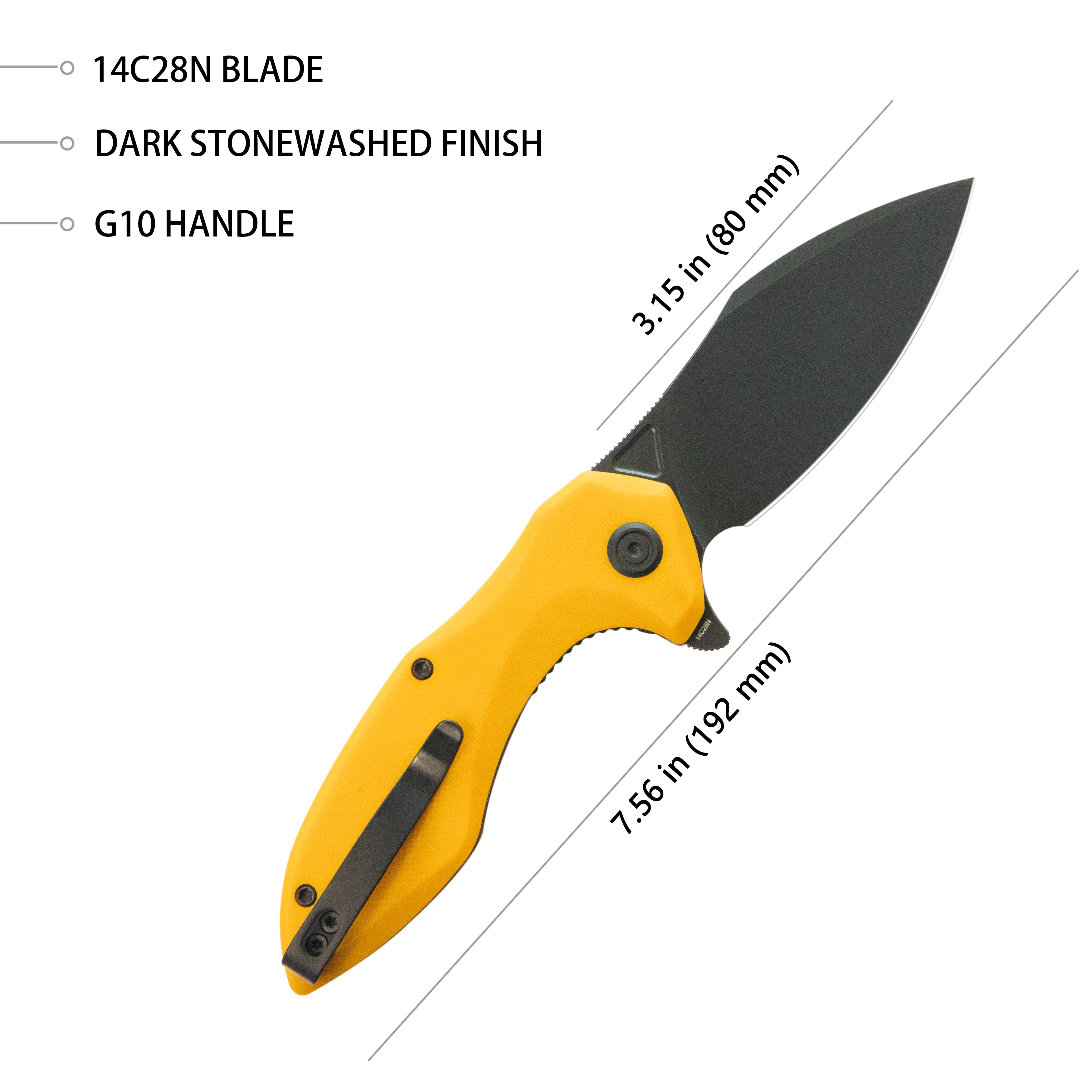 Kubey Noble Flipper Folding Knife Yellow G10 Handle 3.15" Blackwash 14C28N KU236N