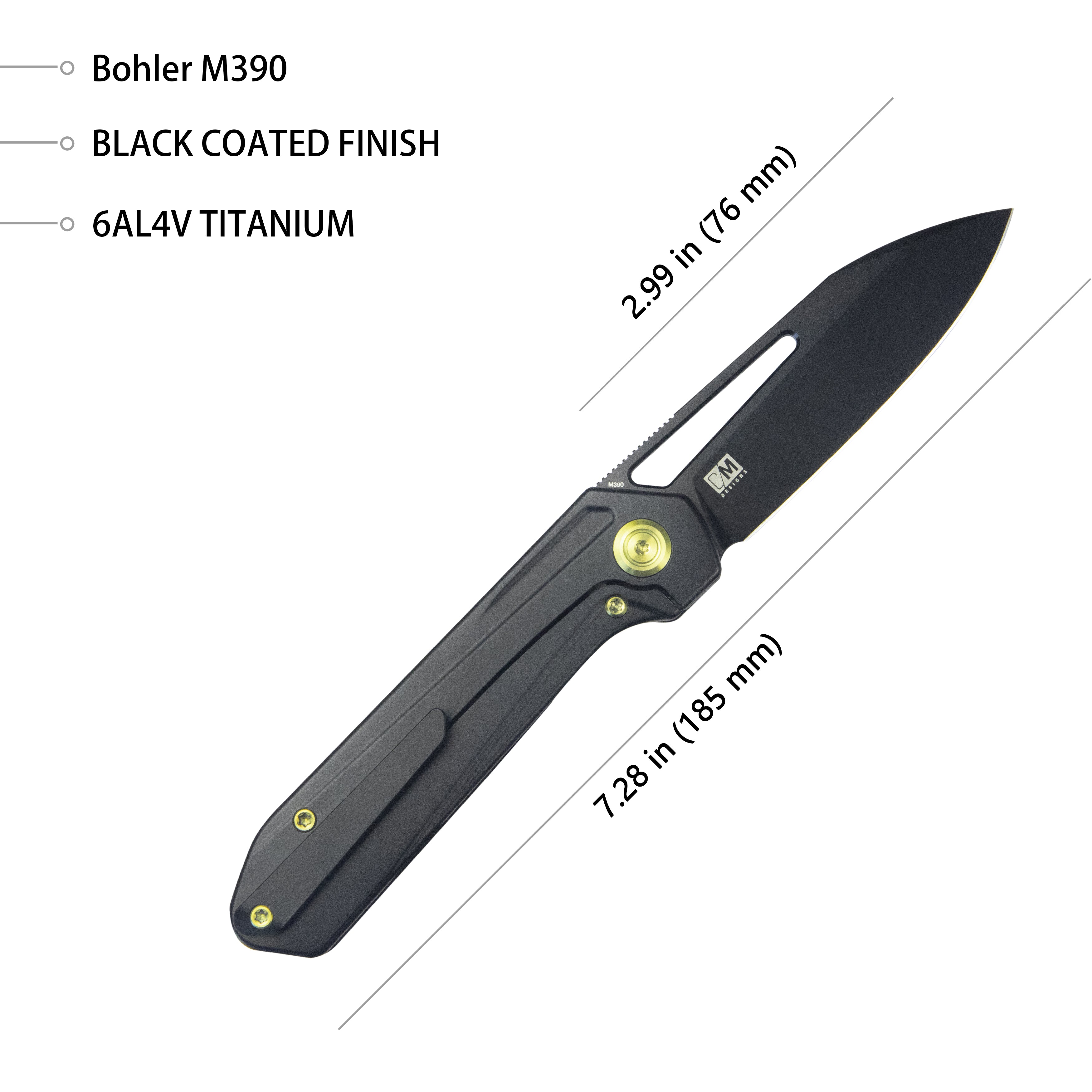 Kubey Royal Frame Lock EDC Pocket Knife Front Flipper Black 6AL4V Titanium Handle 2.99" Black Coated Bohler M390 KB321O