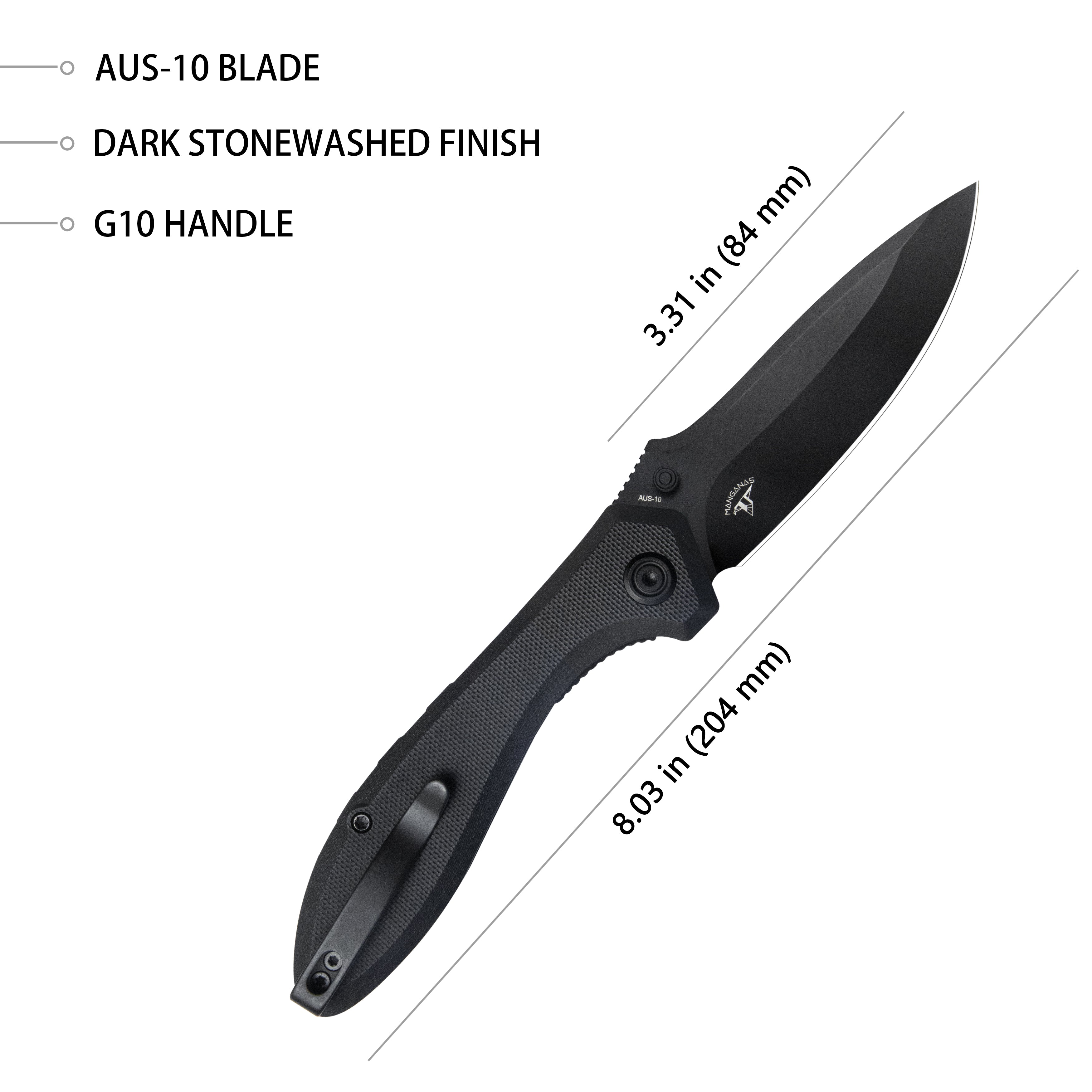 Ruckus Liner Lock Folding Knife Black G10 Handle 3.31" Dark Stonewashed AUS-10 KU314O