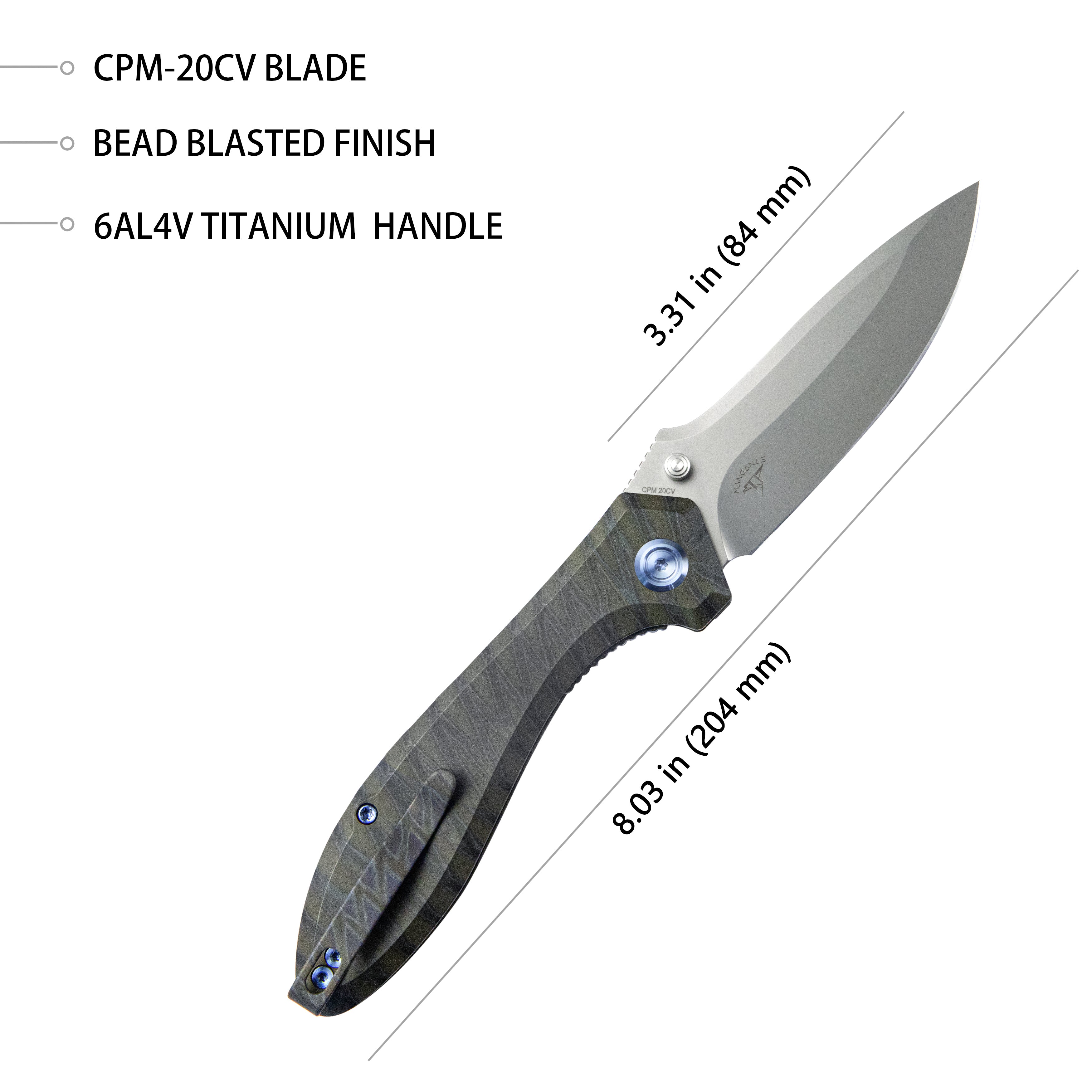 Ruckus Liner Lock Folding Knife Flame Ti Handle 3.31" Bead Blasted CPM 20CV KB314P