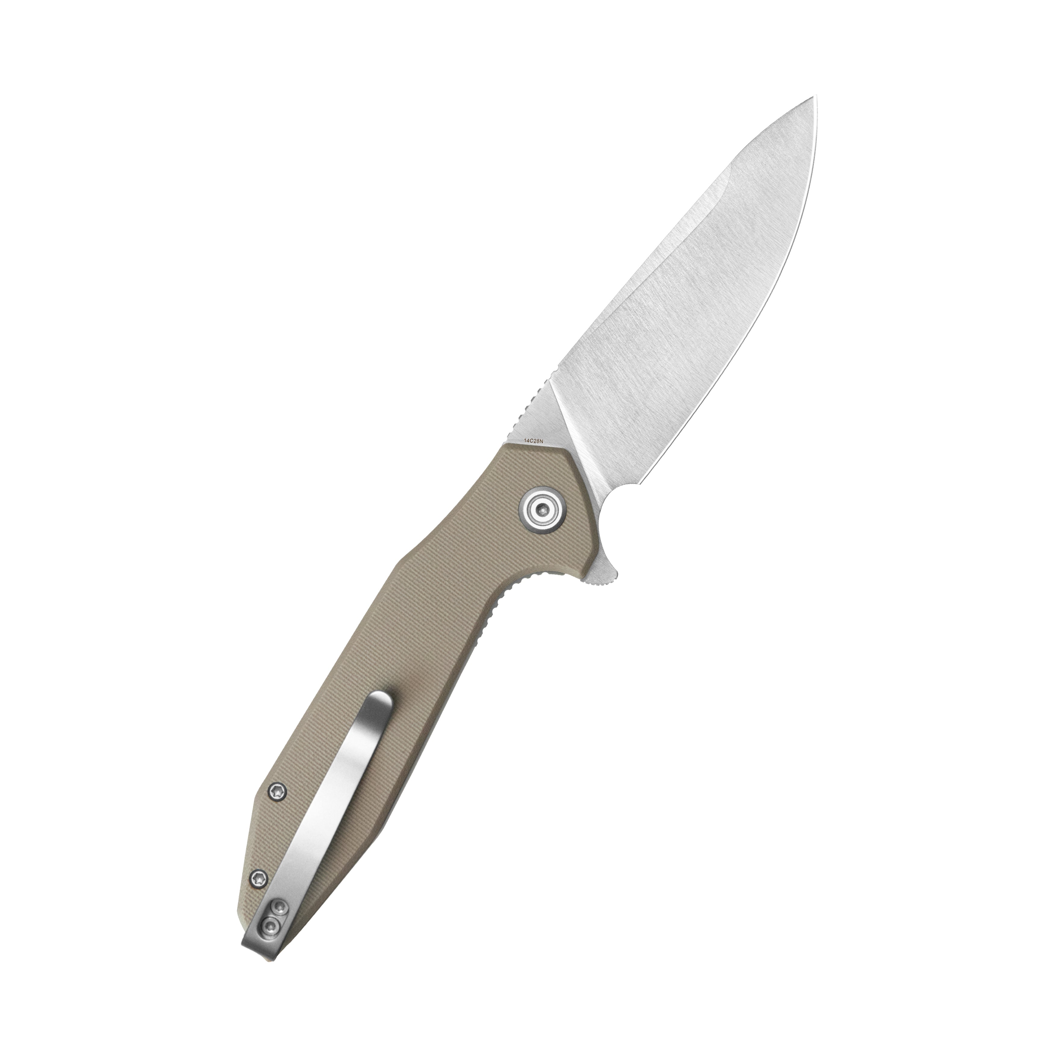 Kubey Nova Liner Lock Flipper Folding Pocket Knife Beige G-10 Handle Satin 14C28N KU117R