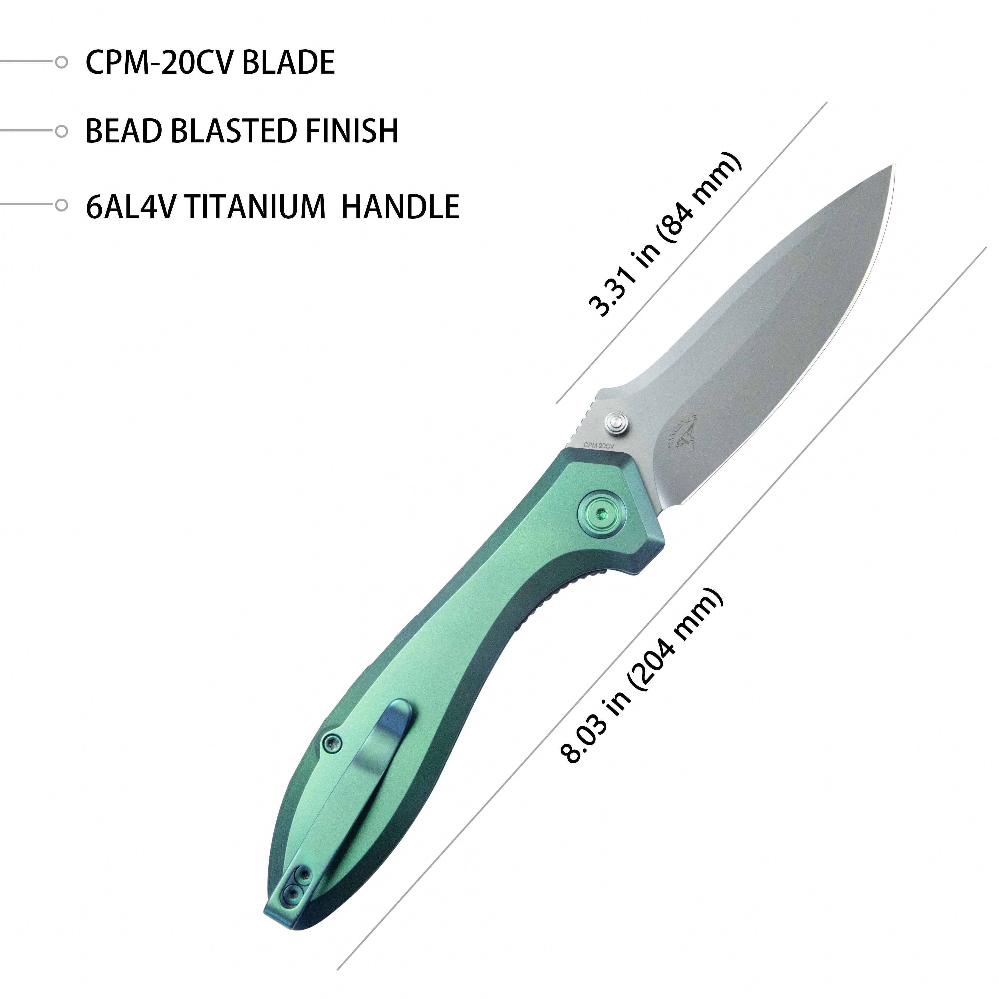Ruckus Liner Lock Folding Knife Green Ti Handle 3.31" Bead Blasted CPM 20CV KB314S