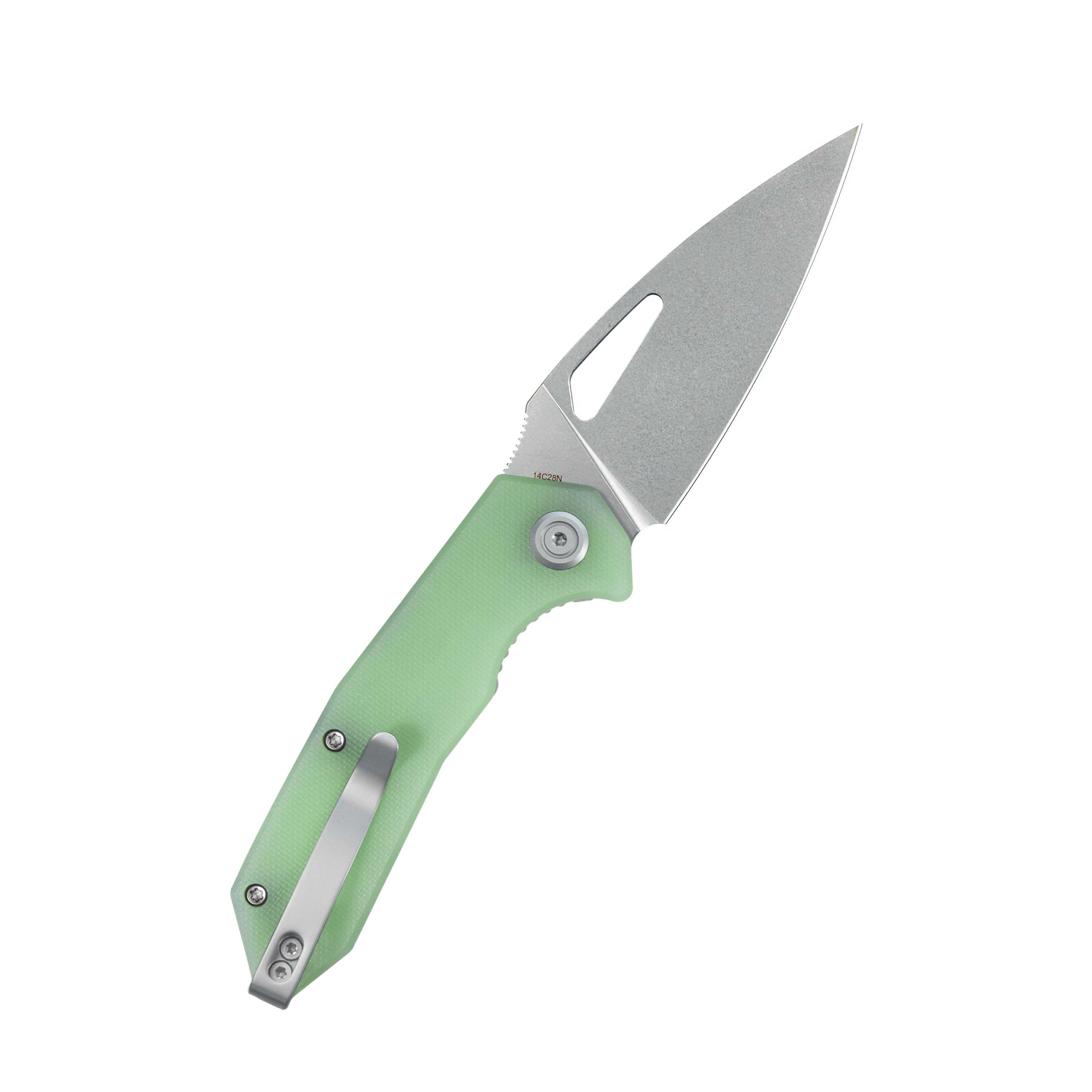 Kubey Coeus Liner Lock Thumb Open Folding Knife Jade G10 Handle EDC knives 3.11" Stonewash 14C28N KU122V