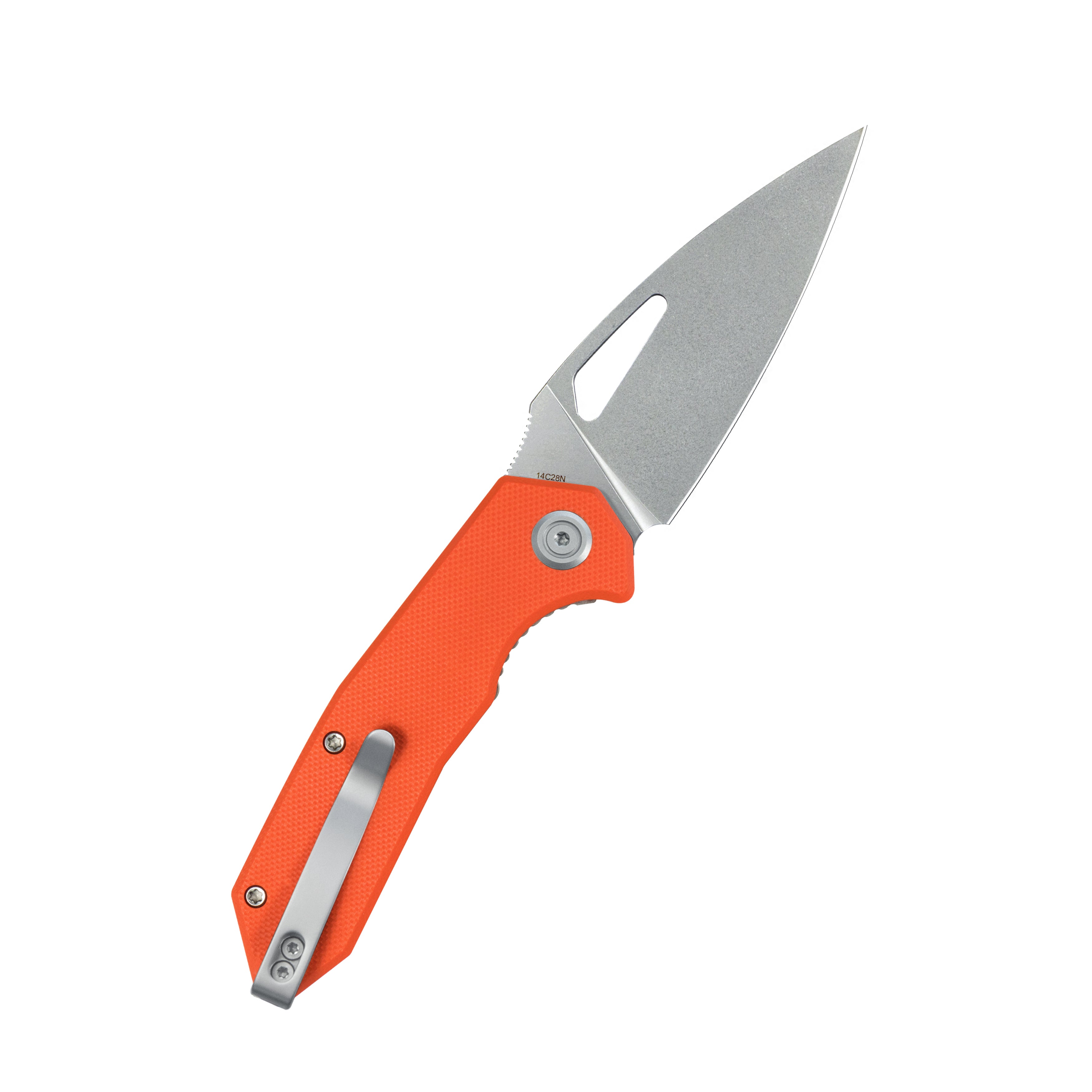 Kubey Coeus Liner Lock Thumb Open Folding Knife Orange G10 Handle EDC knives 3.11" Stonewash 14C28N KU122W