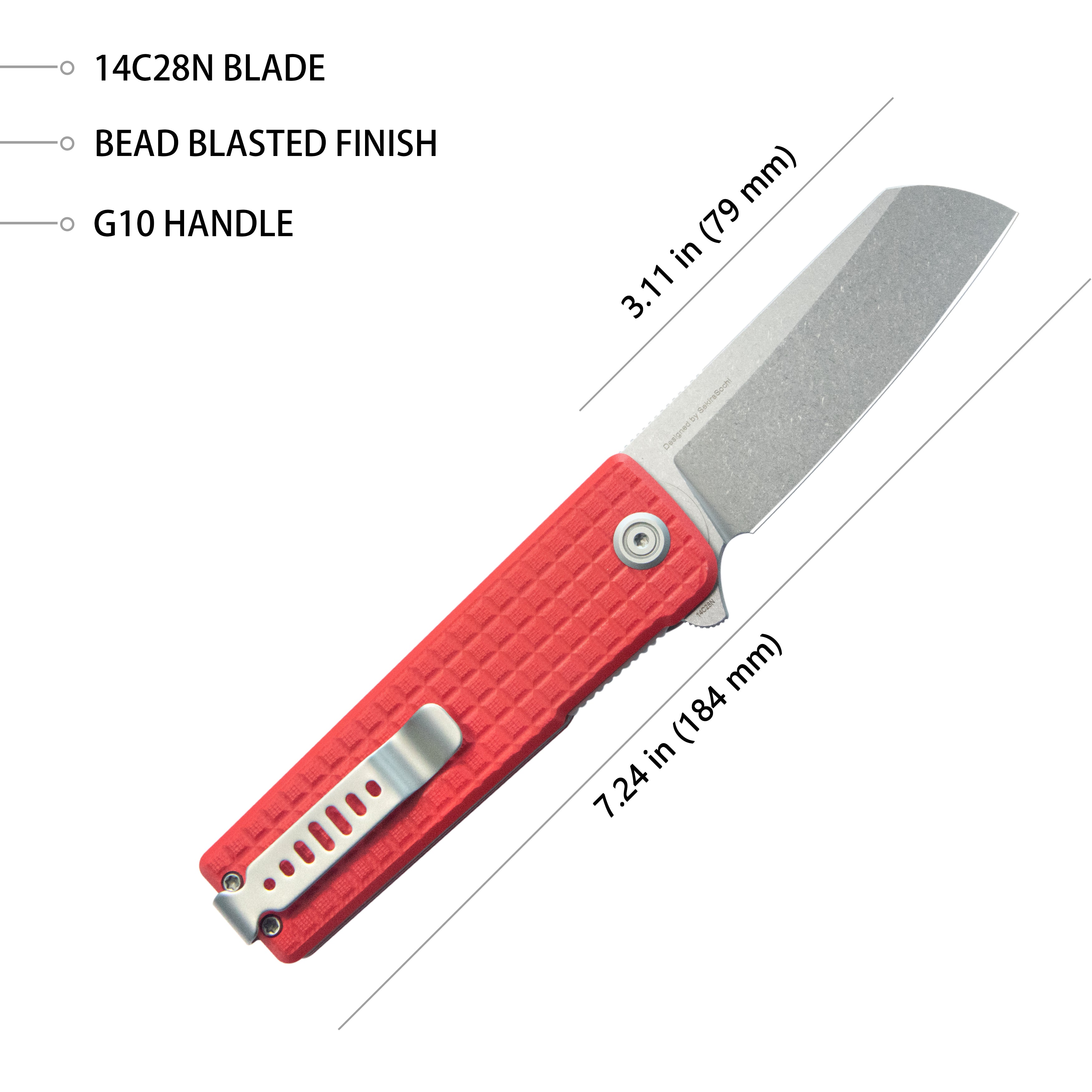 Kubey Sailor Liner Lock Flipper Outdoor Folding Knife Red G10 Handle 3.11" Stonewash 14C28N Blade KU317L