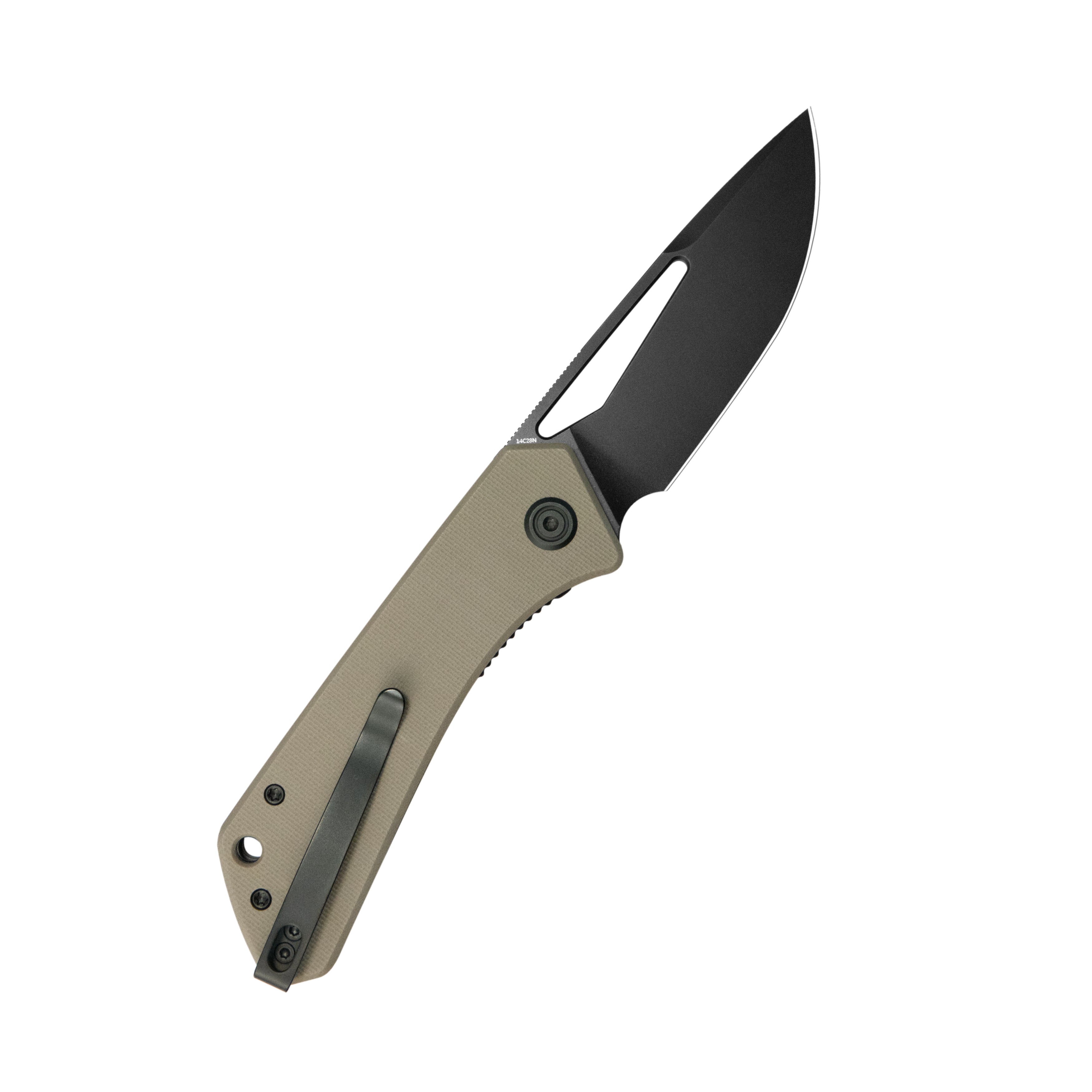 Kubey Thalia Front Flipper EDC Pocket Folding Knife Tan G10 Handle 3.27" Blackwash 14C28N KU331U