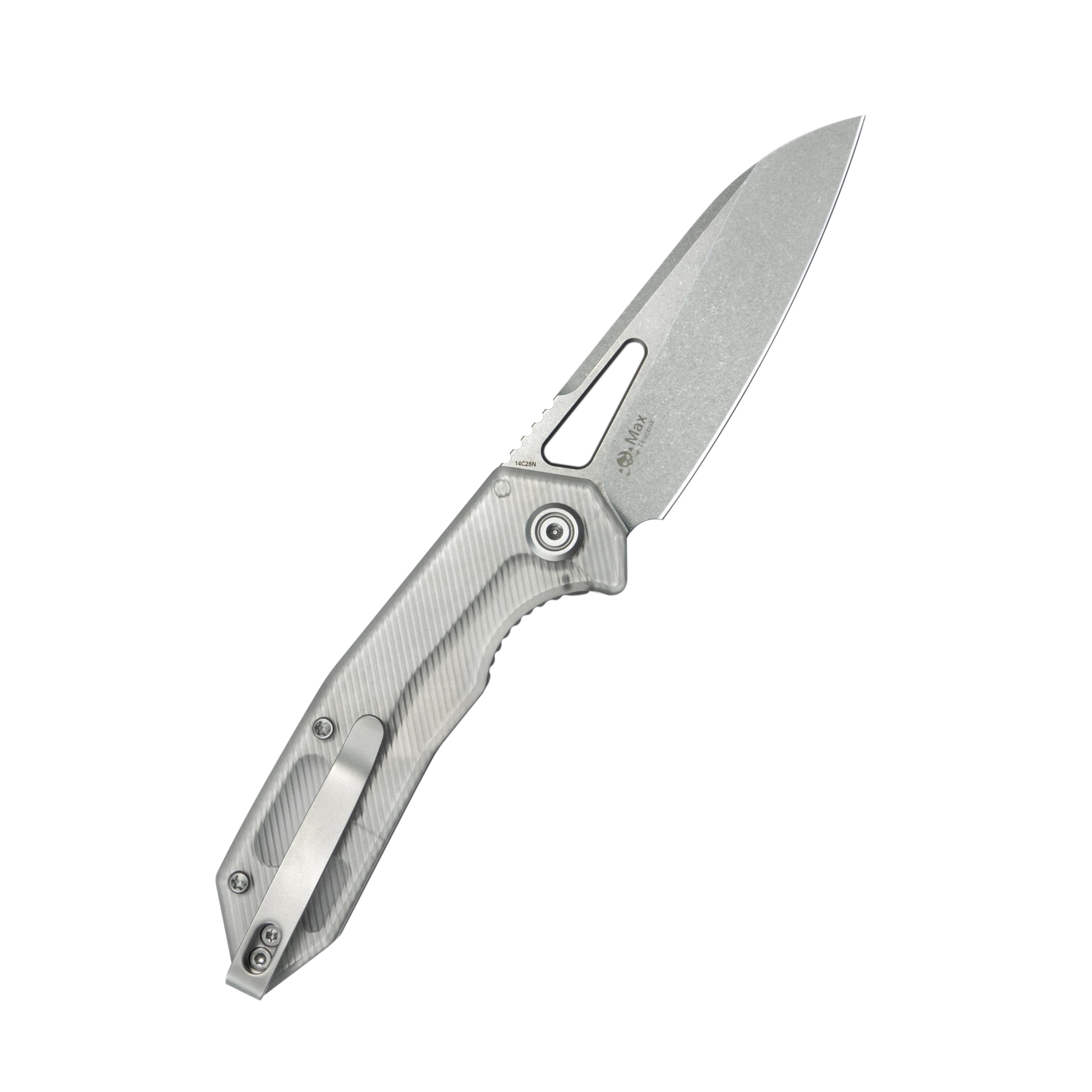 Kubey Vagrant Liner Lock Folding Knife Translucent Resin with Diagonal Milling Handle 3.1" Sandblast 14C28N KU291S