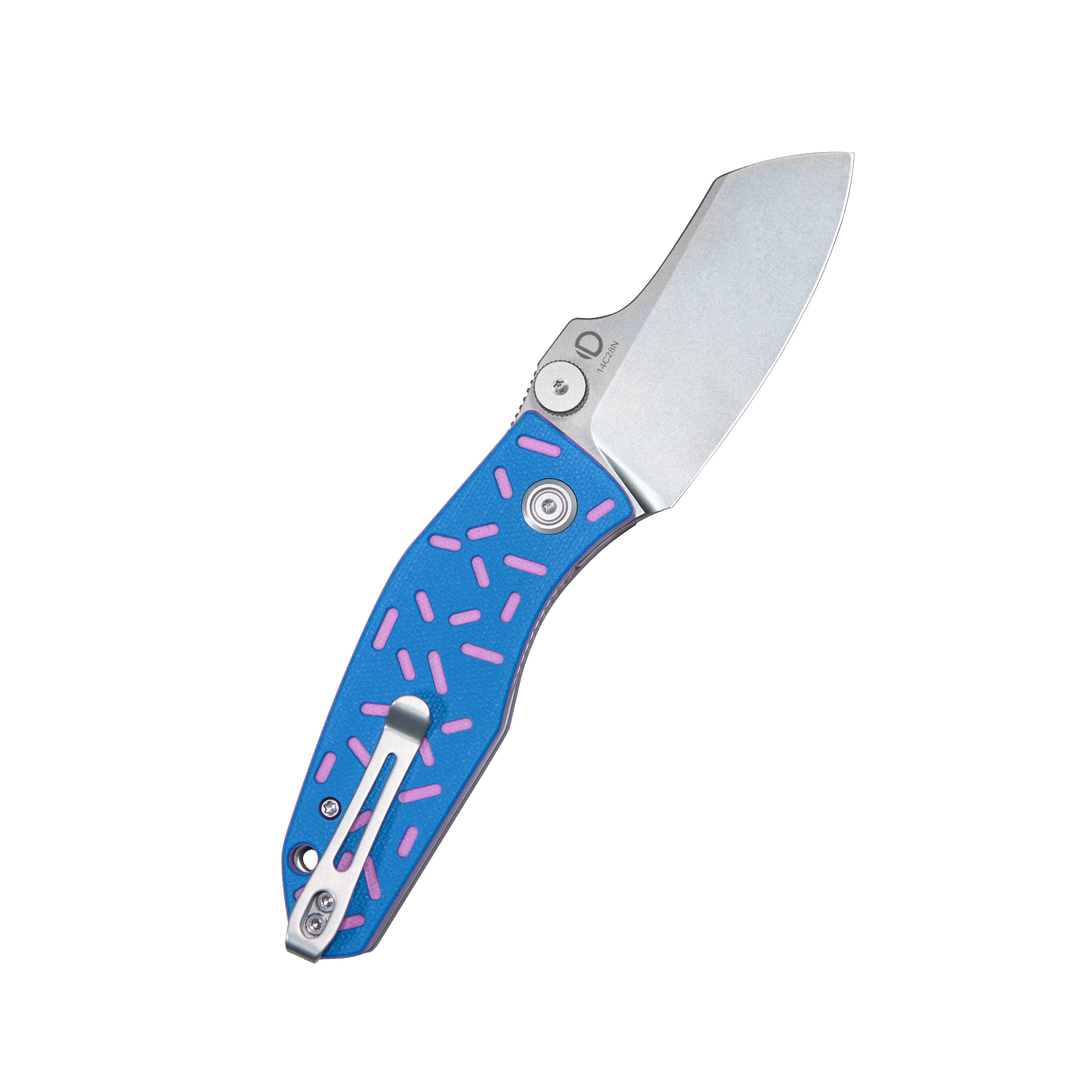 Monsterdog Liner Lock Folding Knife Blue G10 with Pink Sprinkles 2.95" Bead Blasted 14C28N KU337N