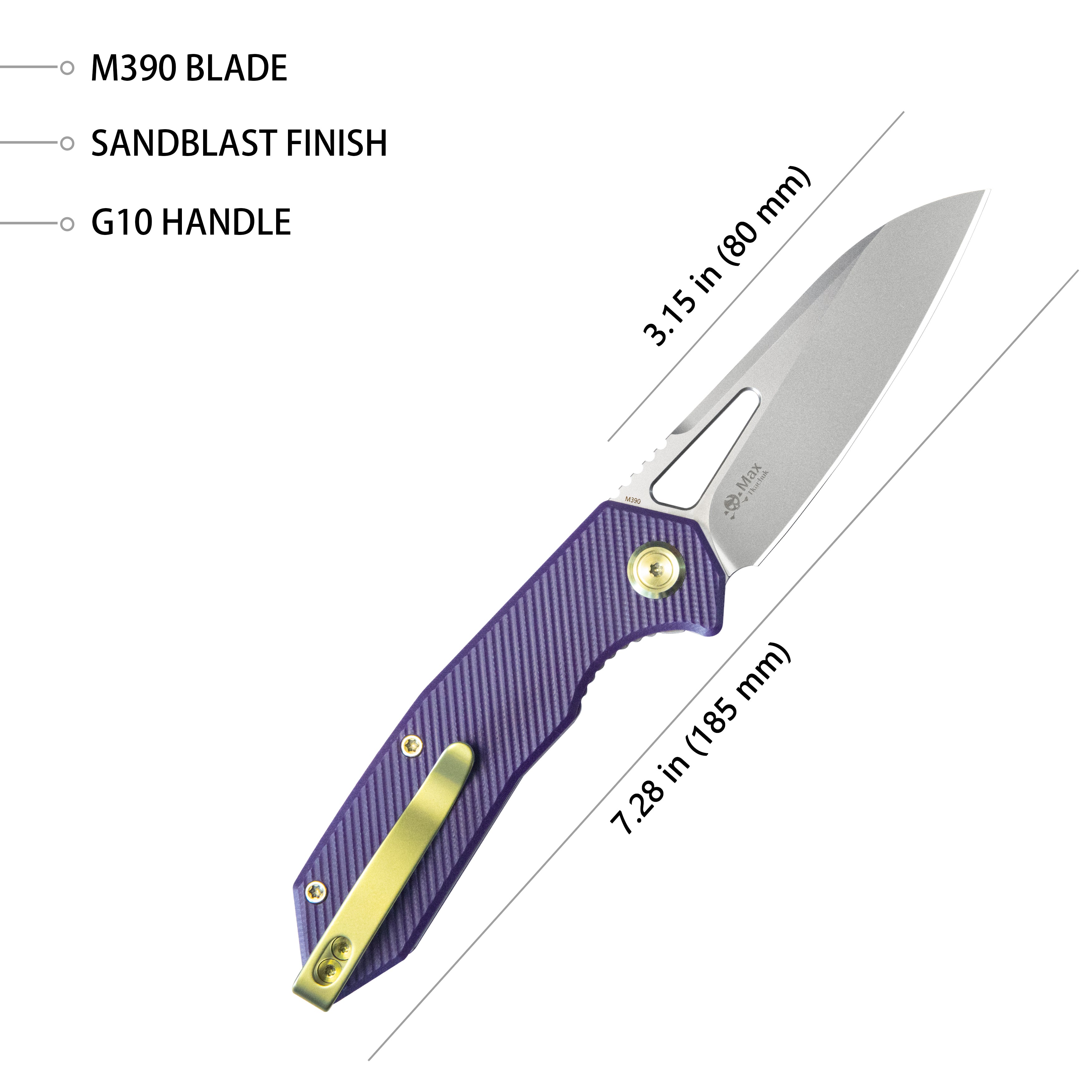 Kubey Vagrant Liner Lock Folding Knife Purple G10 Handle 3.1" Sandblast M390 KB291S