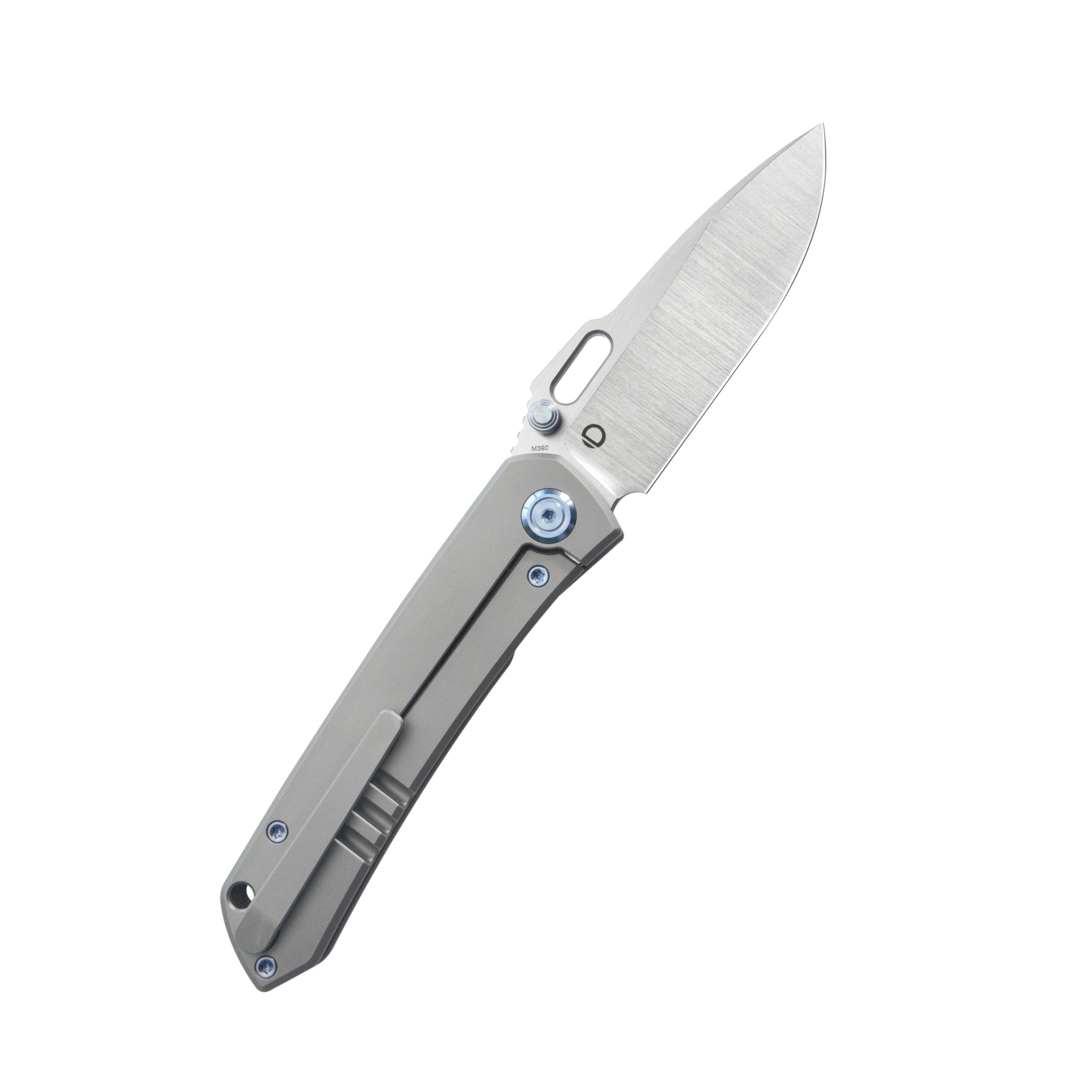 Kubey Blackout Frame Lock Folding Knife Gray Titanium Handle 3.15" Belt Satin M390 KB259A