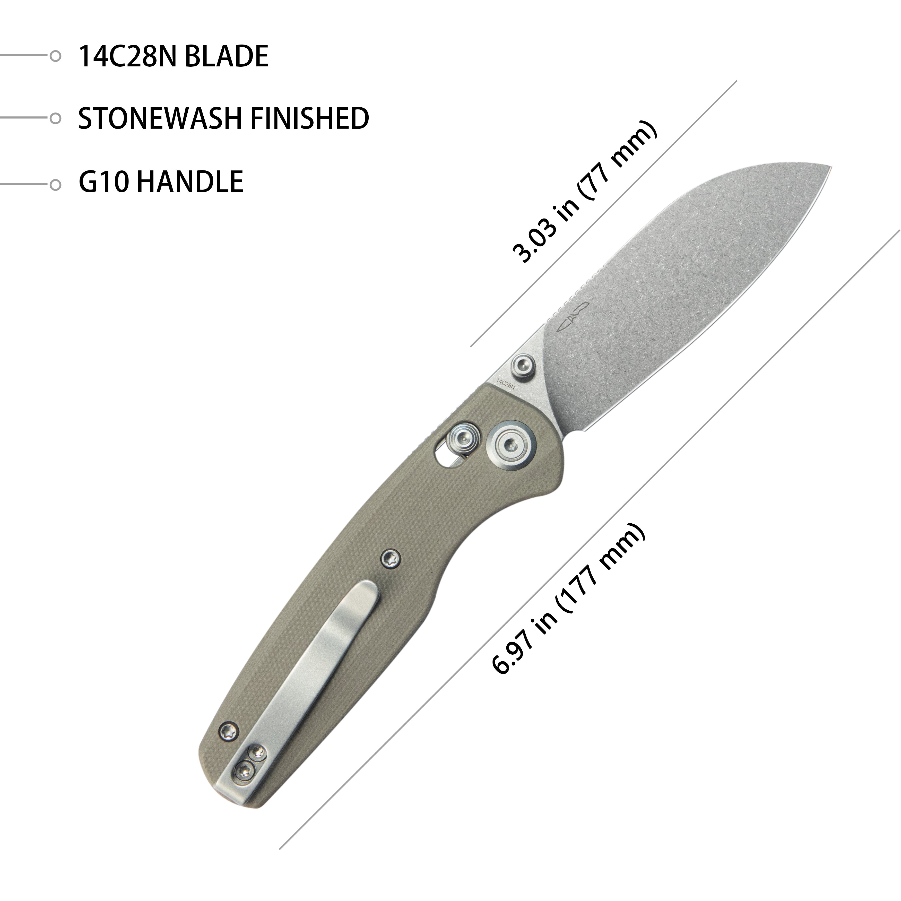 Kubey Breeze Every Carry Pocket Knife Crossbar Lock Tan G10 Handle 3.03" Stonewash 14C28N Blade KU288C