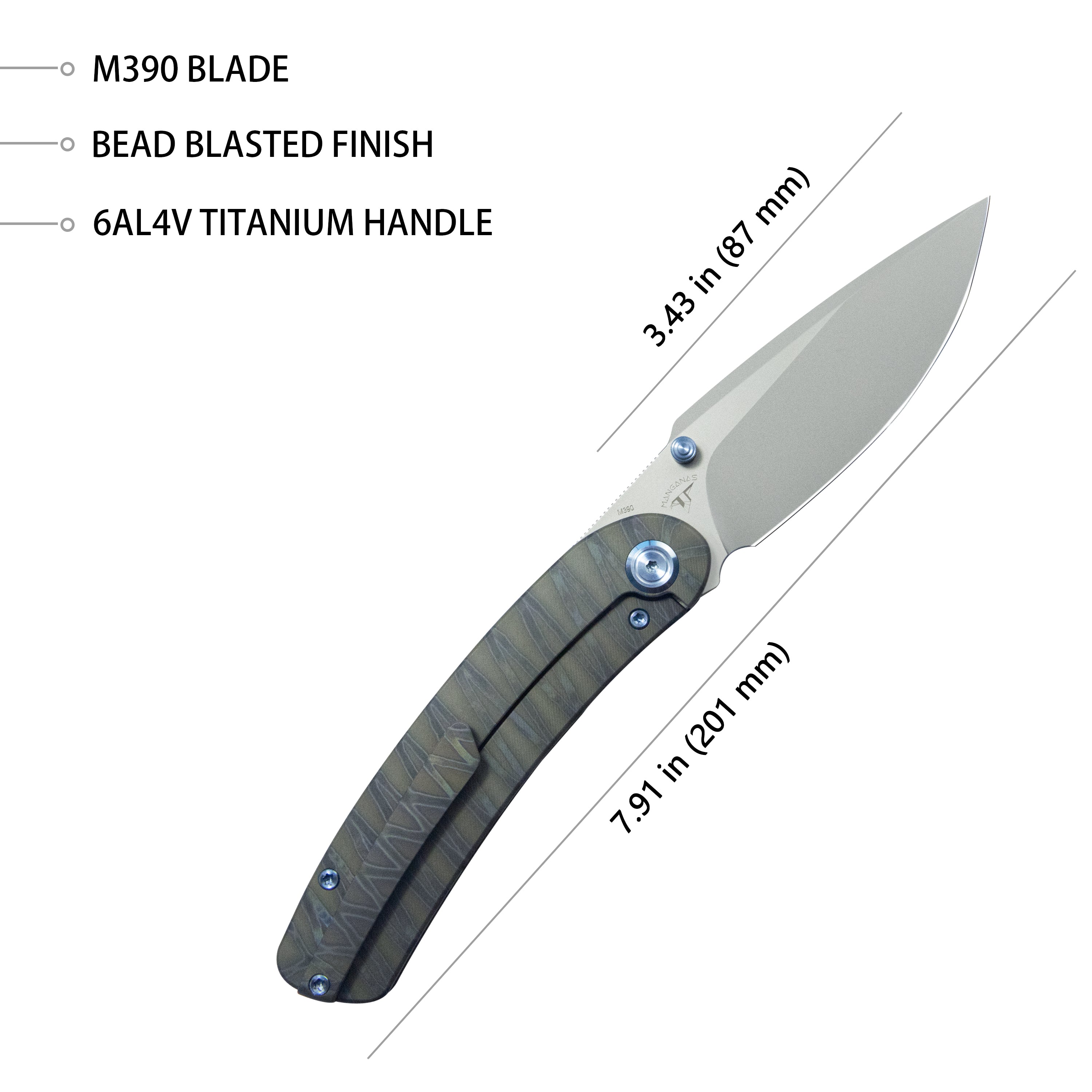 Kubey Momentum Frame Lock Front Flipper Pocket Folding Knife Flame Titanium Handle 3.43" Beadblast M390 KB386C