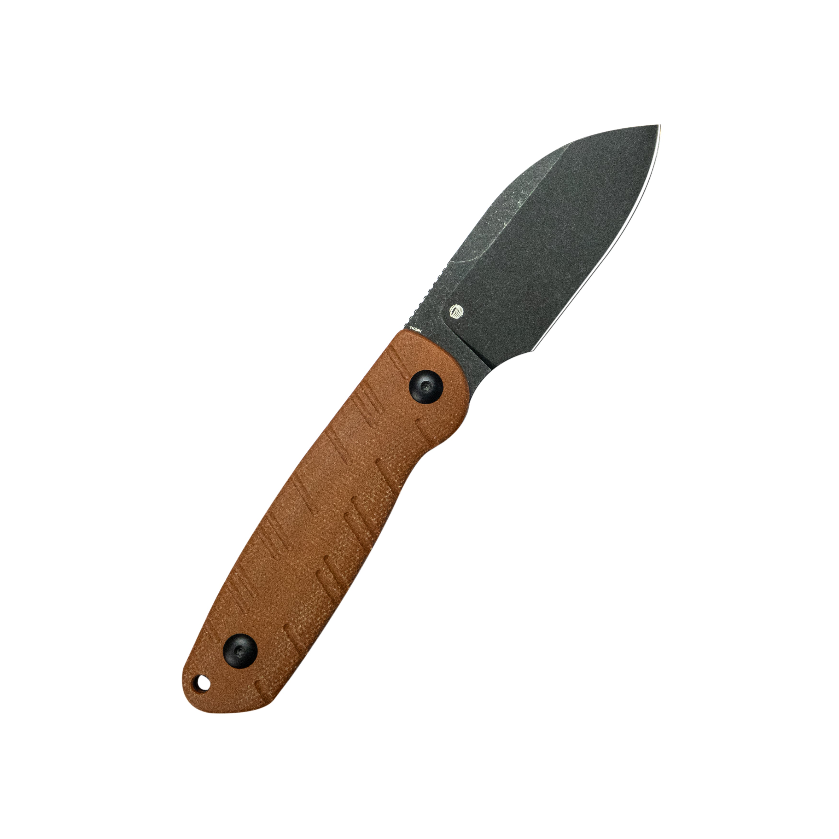 Kubey Microburst Fixed Blade Knife Brown Micarta Handle 2.95" Blackwash 14C28N Blade KU455D
