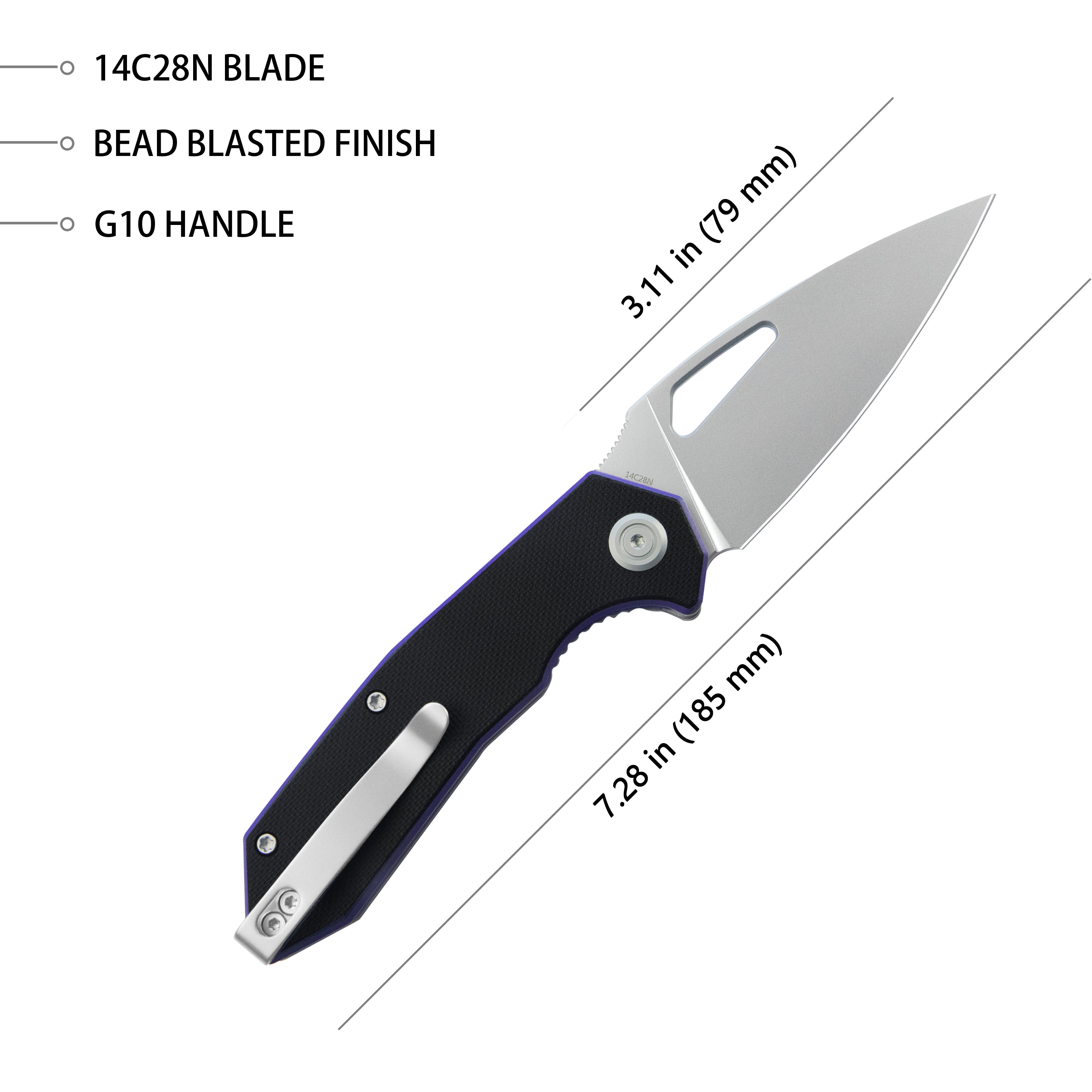 Kubey Coeus Liner Lock Thumb Open Folding Knife Black-purple G-10 Handle Kitchen knives 3.11" Beadblast 14C28N KU122R