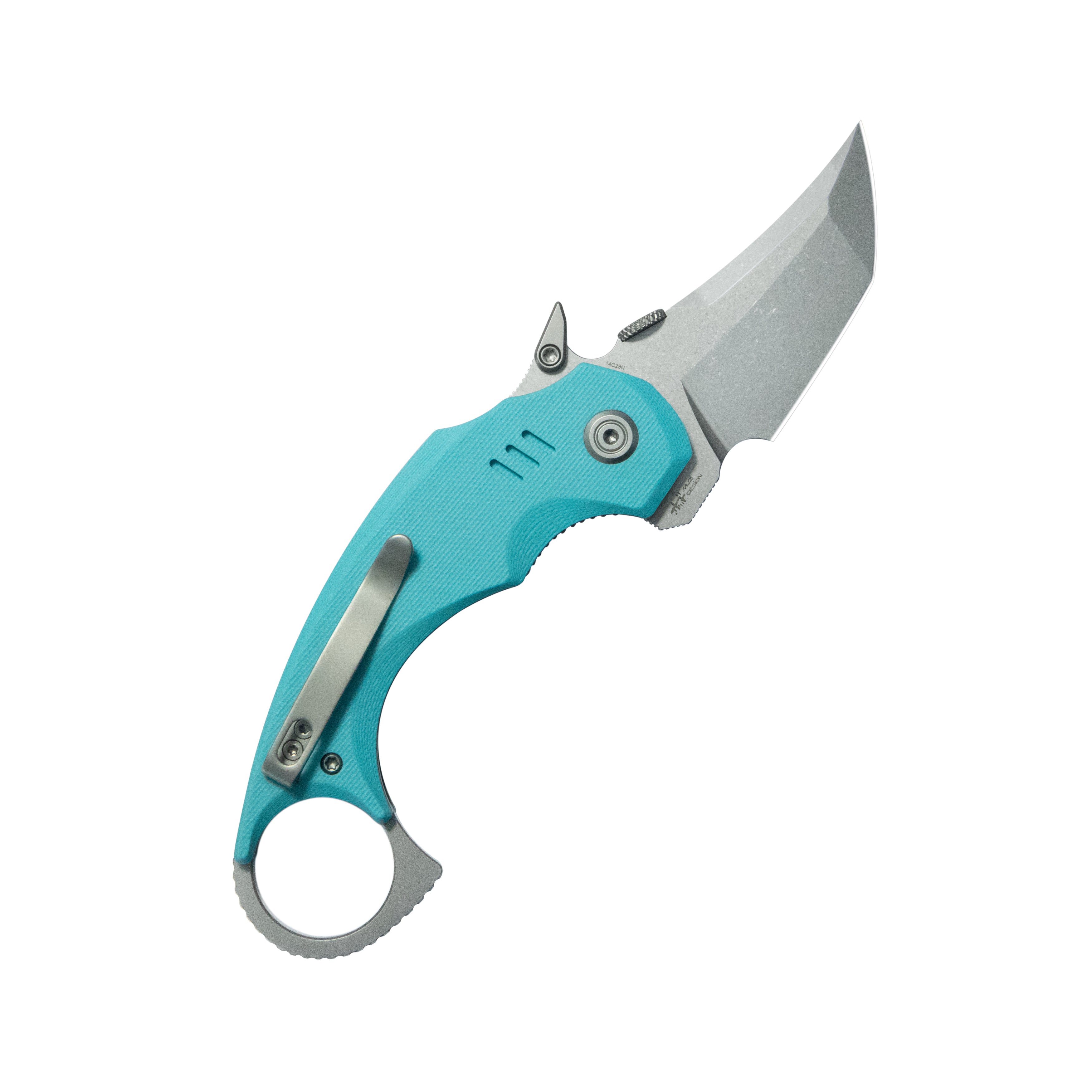 Kubey Jaw Tanto Karambit Folding Knife Tiffany Blue G-10 Handle 2.52" Sandblast 14C28N Blade KU439B