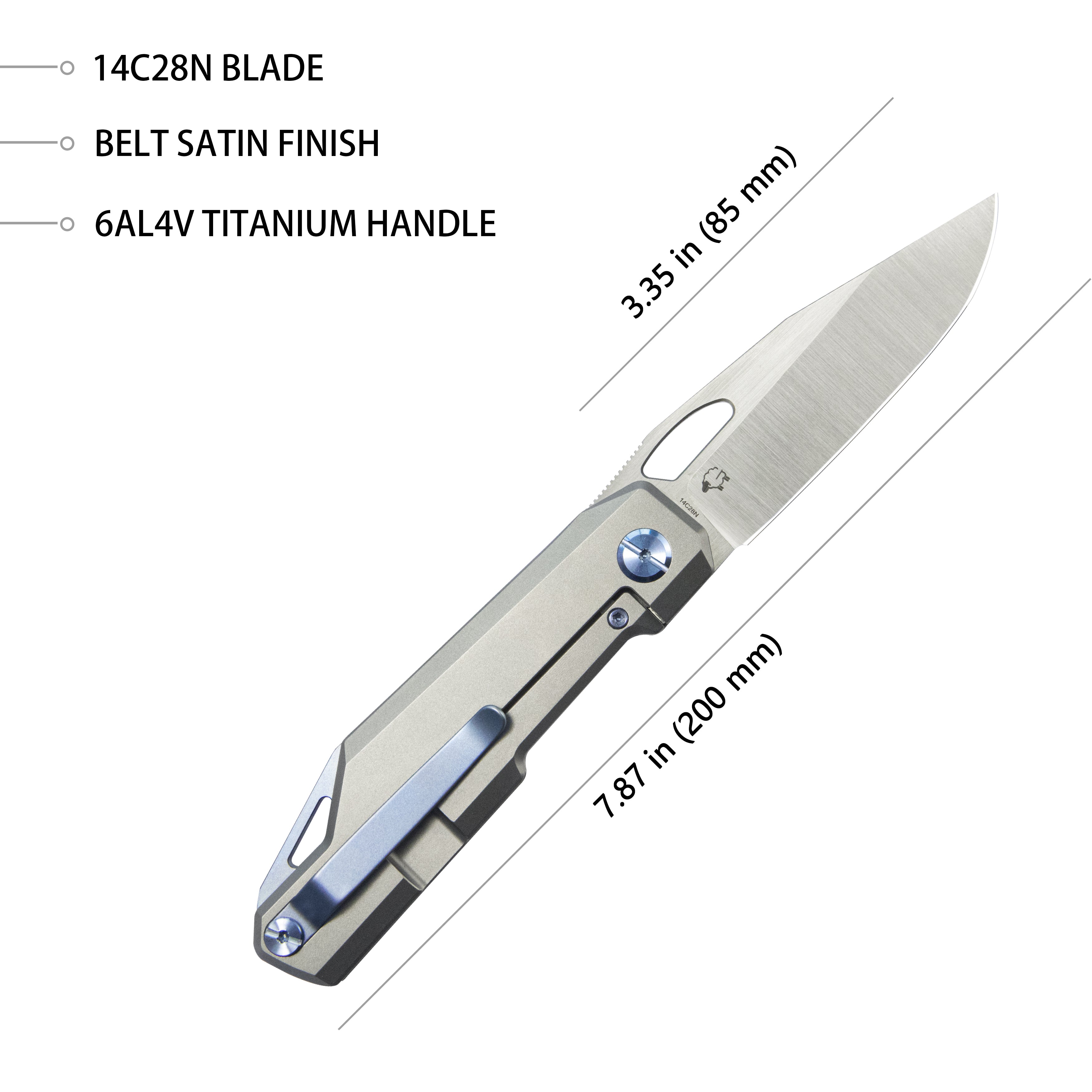 Kubey Verijero Fronter Flipper Pocket Folding Knife Grey 6AL4V Titanium Handle 3.35" Belt Satin 14C28N KB340A