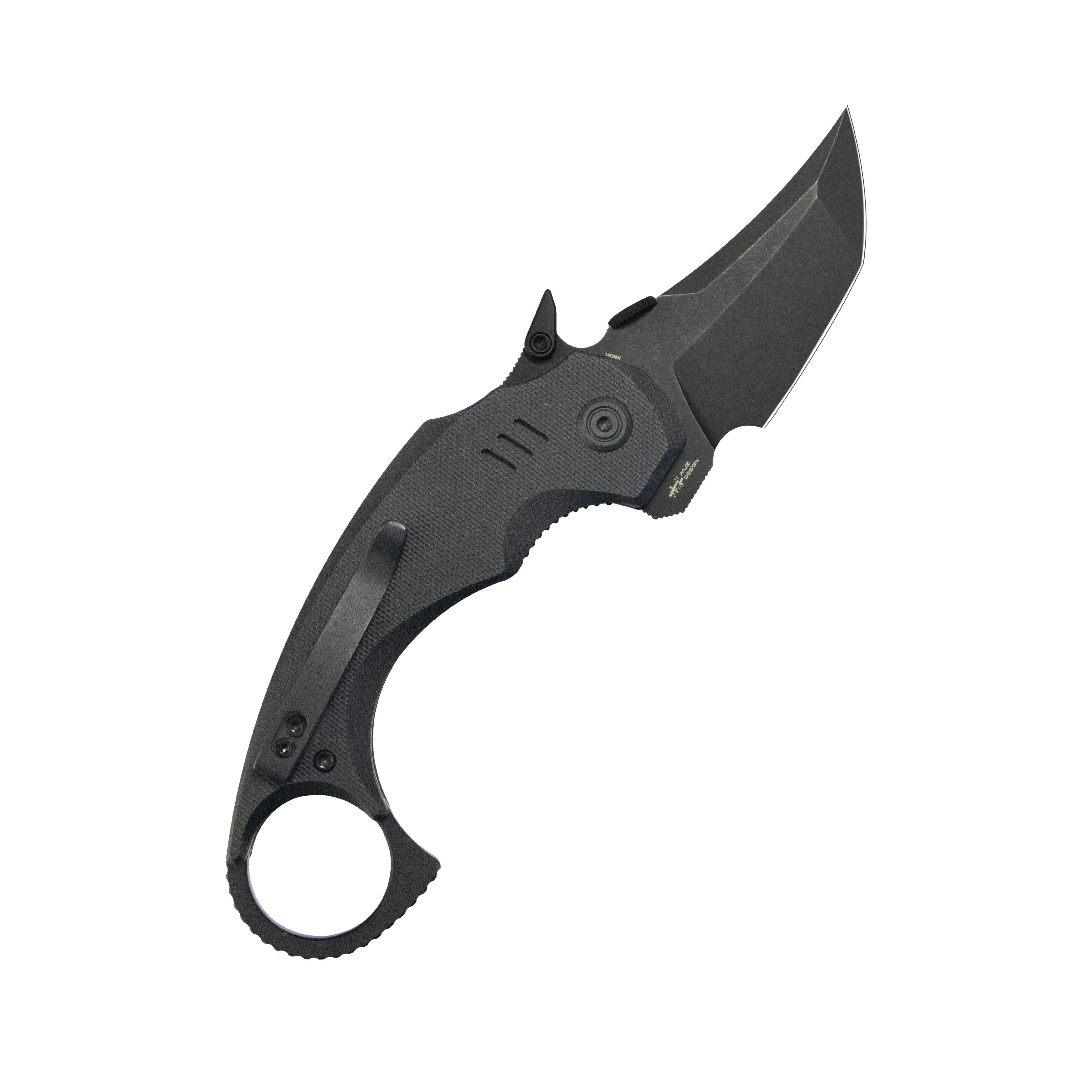 Kubey Jaw Tanto Karambit Folding Knife Black G-10 Handle 2.52" Blackwash 14C28N Blade KU439F