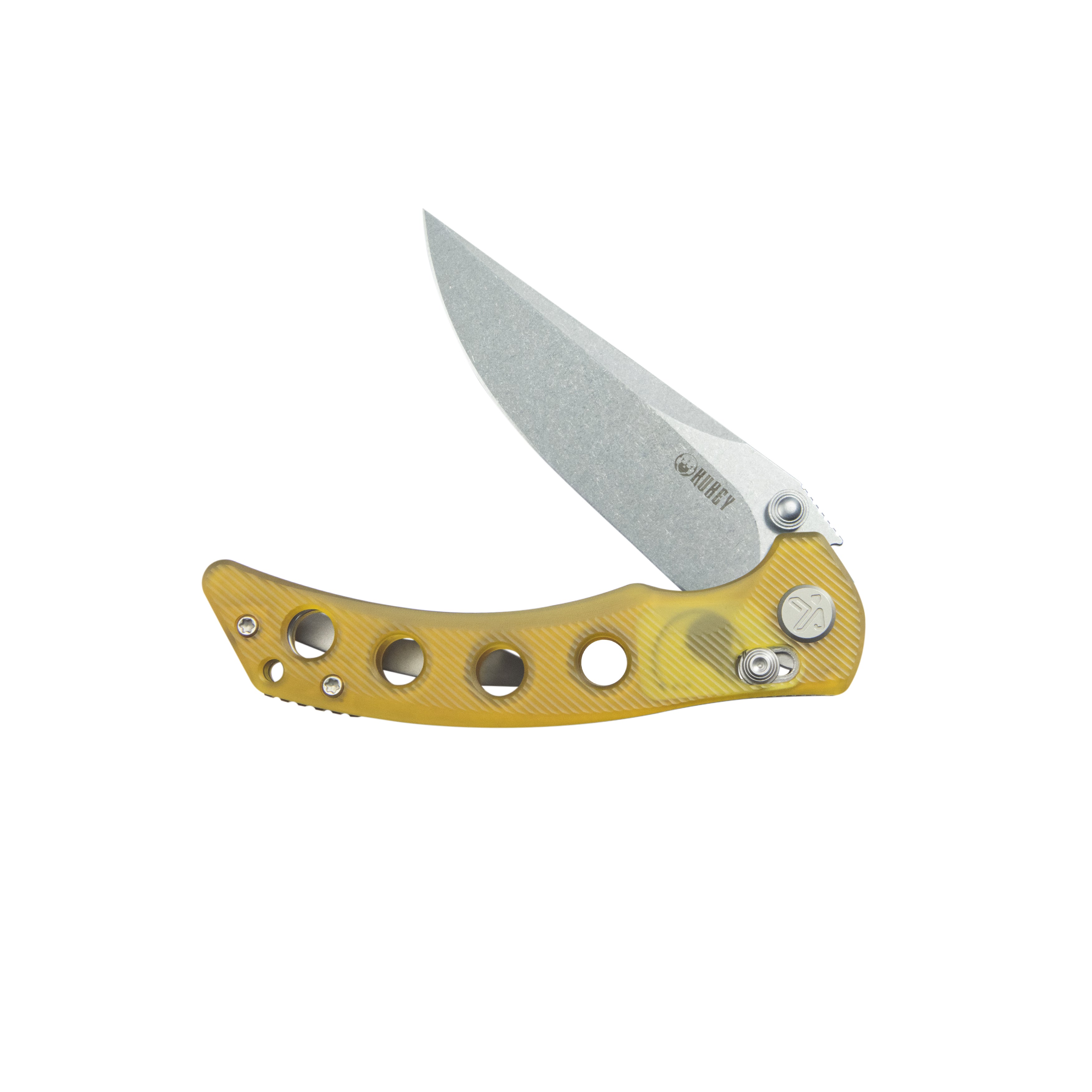 Kubey Hound Crossbar Lock Folding Pocket Knife Ultem Handle 3.43" Stonewash 14C28N Blade KU172F