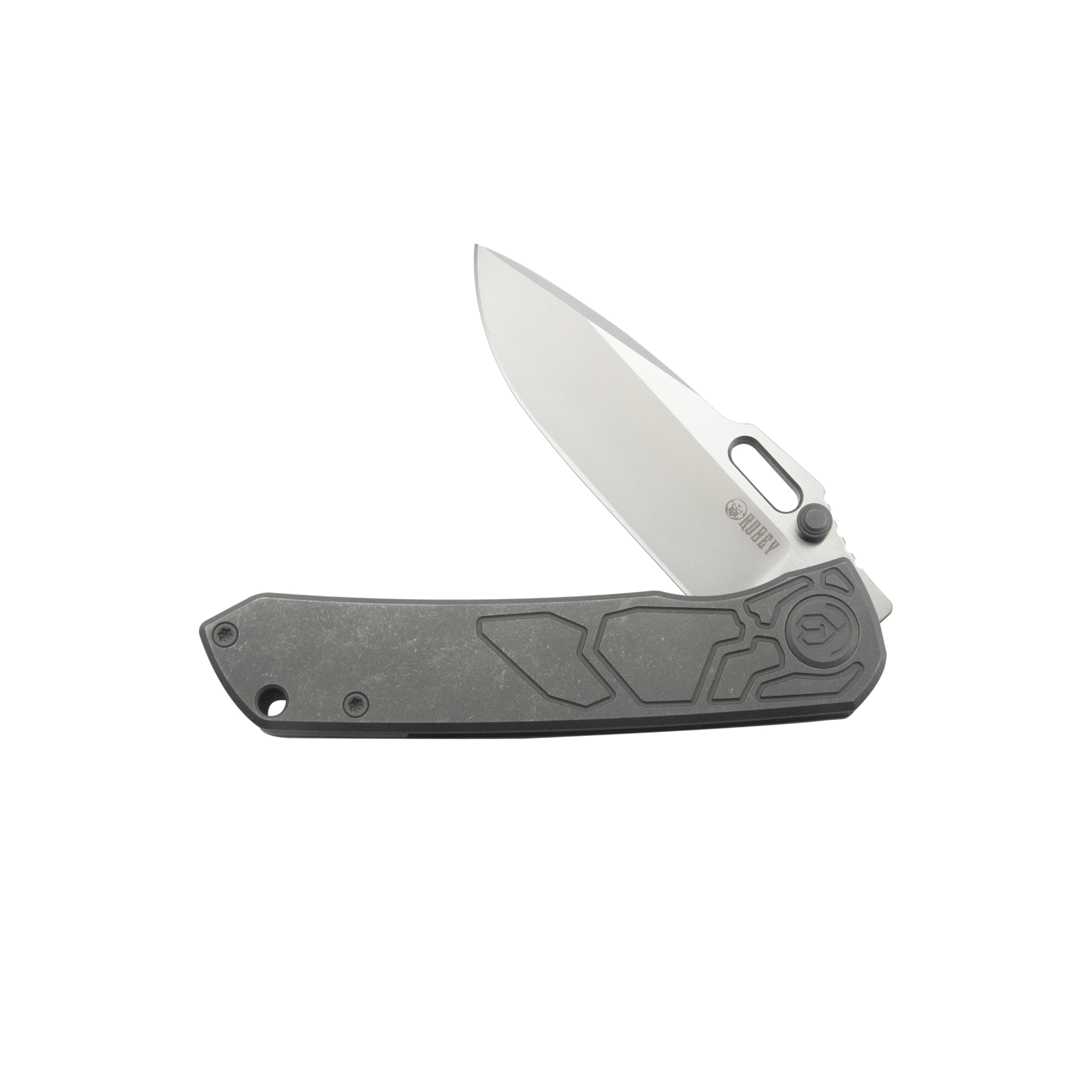 Kubey Blackout Frame Lock Folding Knife Gray Titanium Handle 3.15" Satin & Sandblast M390 KB259B