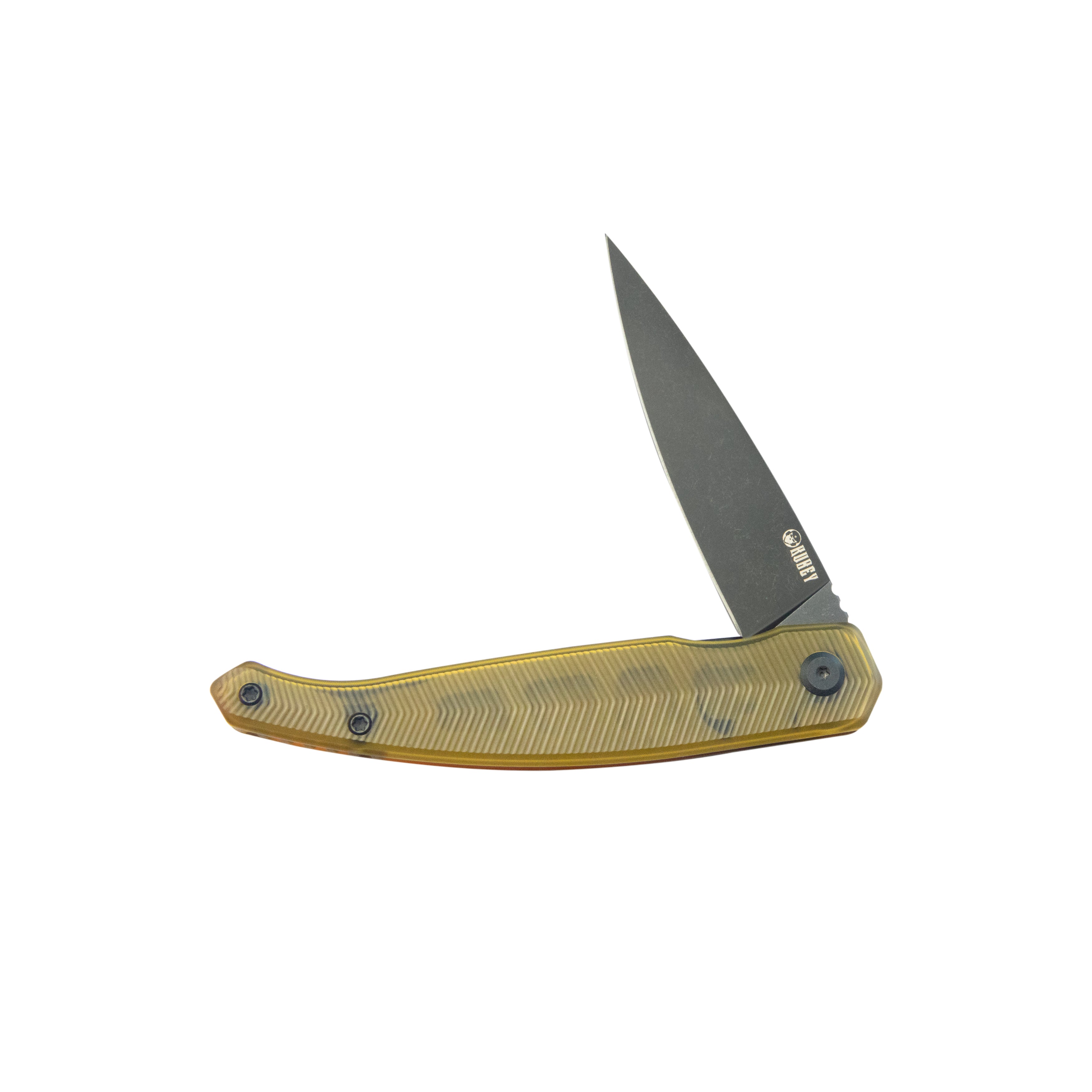 Kubey MOS Outdoor Flipper Folding Knife Ultem Handle 3.27" Blackwash 14C28N Blade KU361E