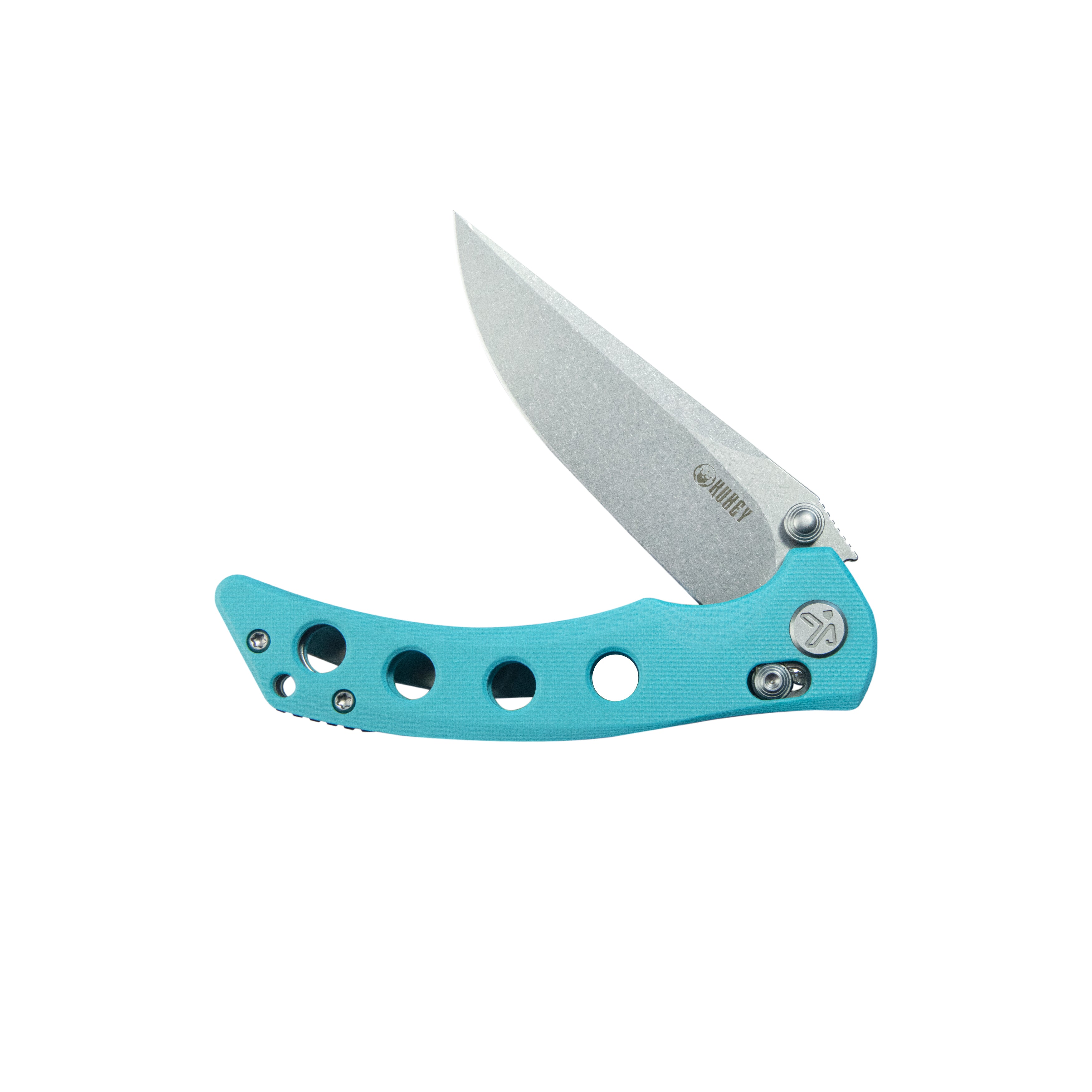 Kubey Hound Crossbar Lock Folding Pocket Knife Tiffany Blue G-10 Handle 3.43" Stonewash 14C28N Blade KU172C