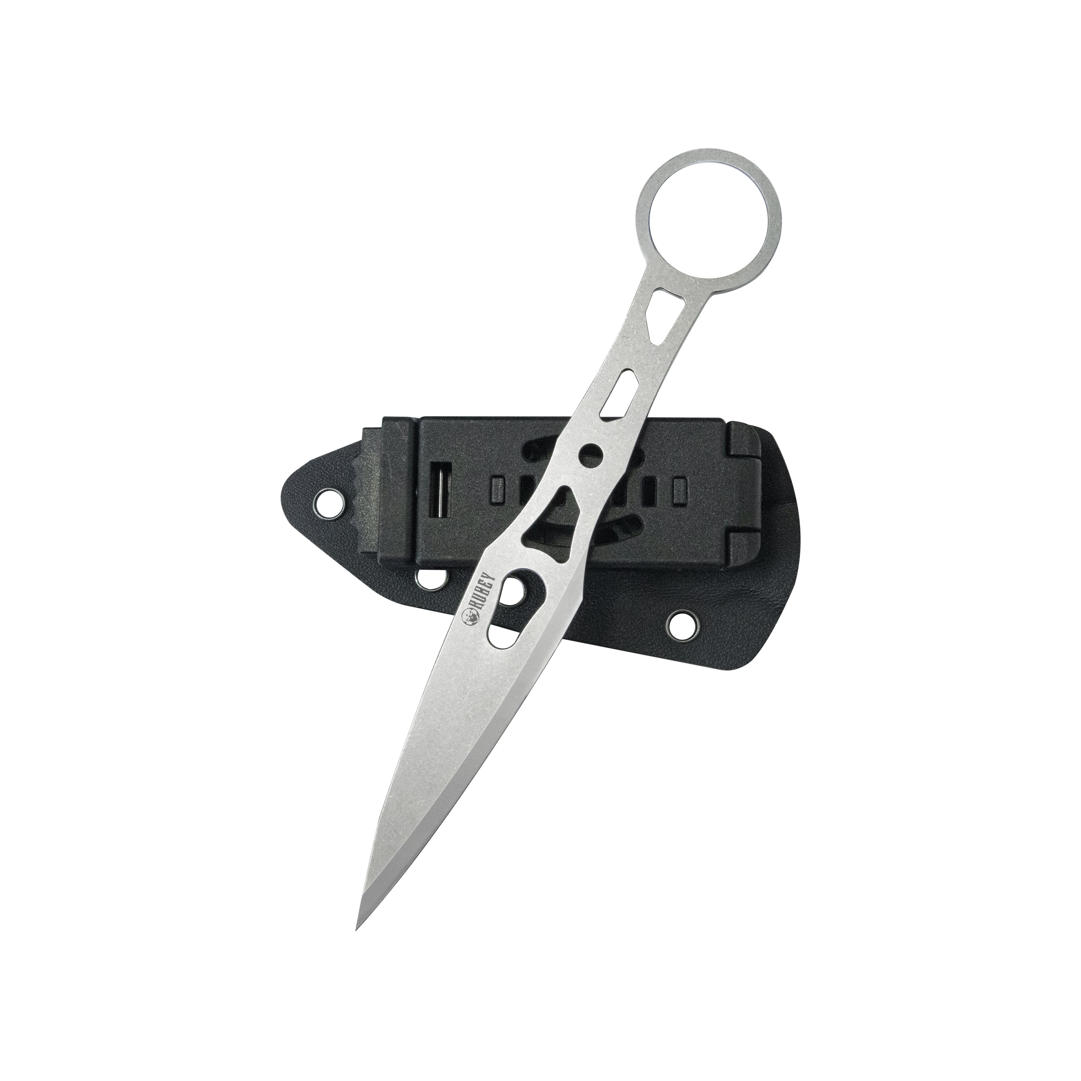 Kubey Jake Hoback Knives Kunai Fixed Gear Skeletonized Handle 3.23'' Stonewashed 14C28N Blade KU401