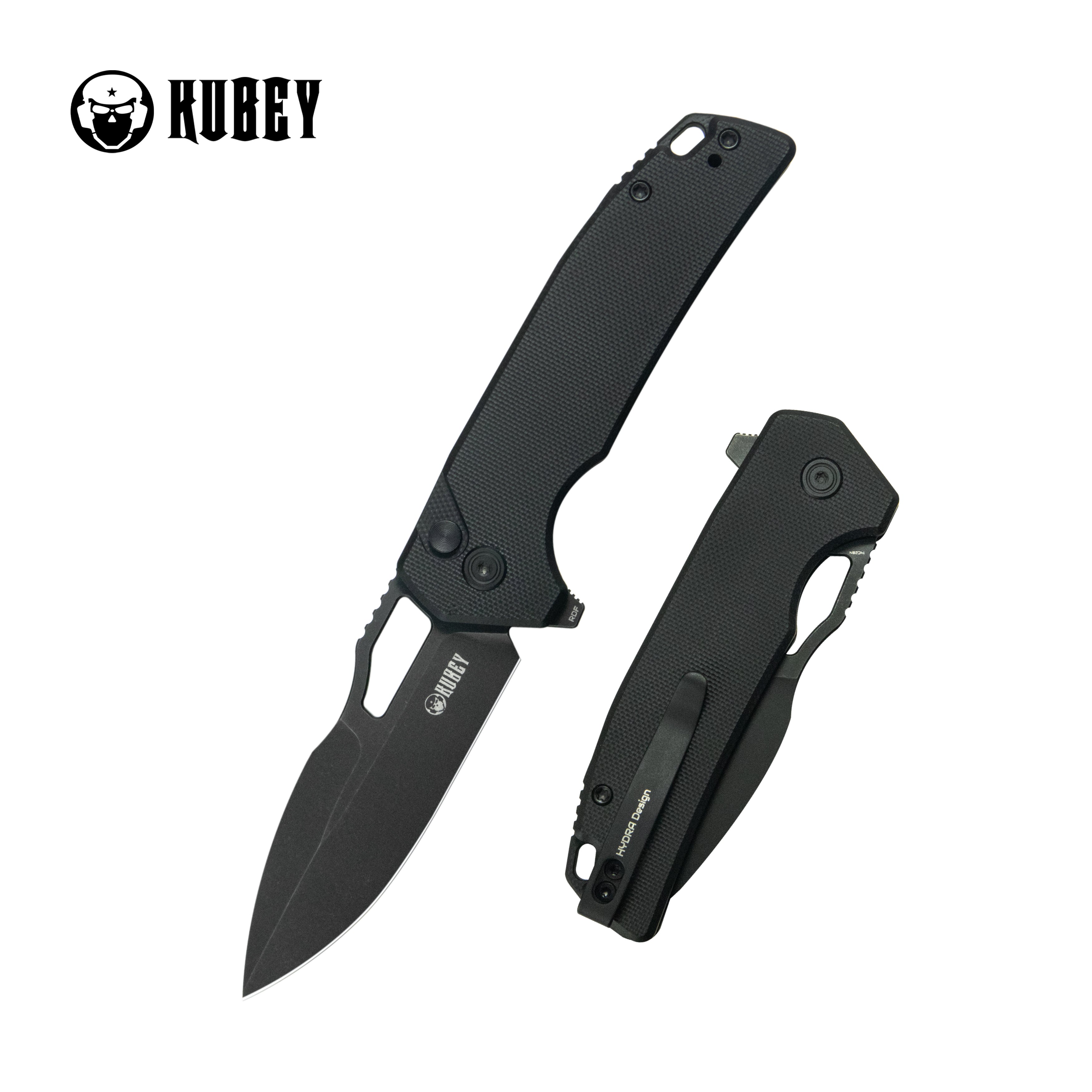 Kubey RDF Pocket Folding Knife Black G-10 Handle 3.11" Blackwash 14C28N Blade Knife KU316G