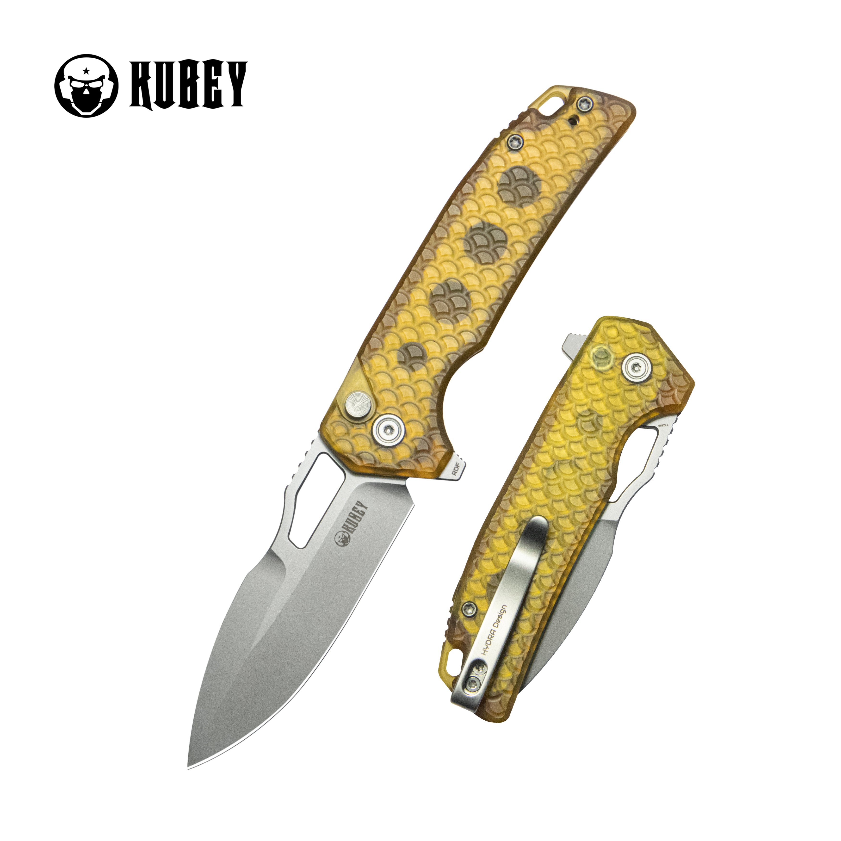 Kubey RDF Pocket Knife Ultem Handle 3.11" Bead Blasted 14C28N Blade KU316H