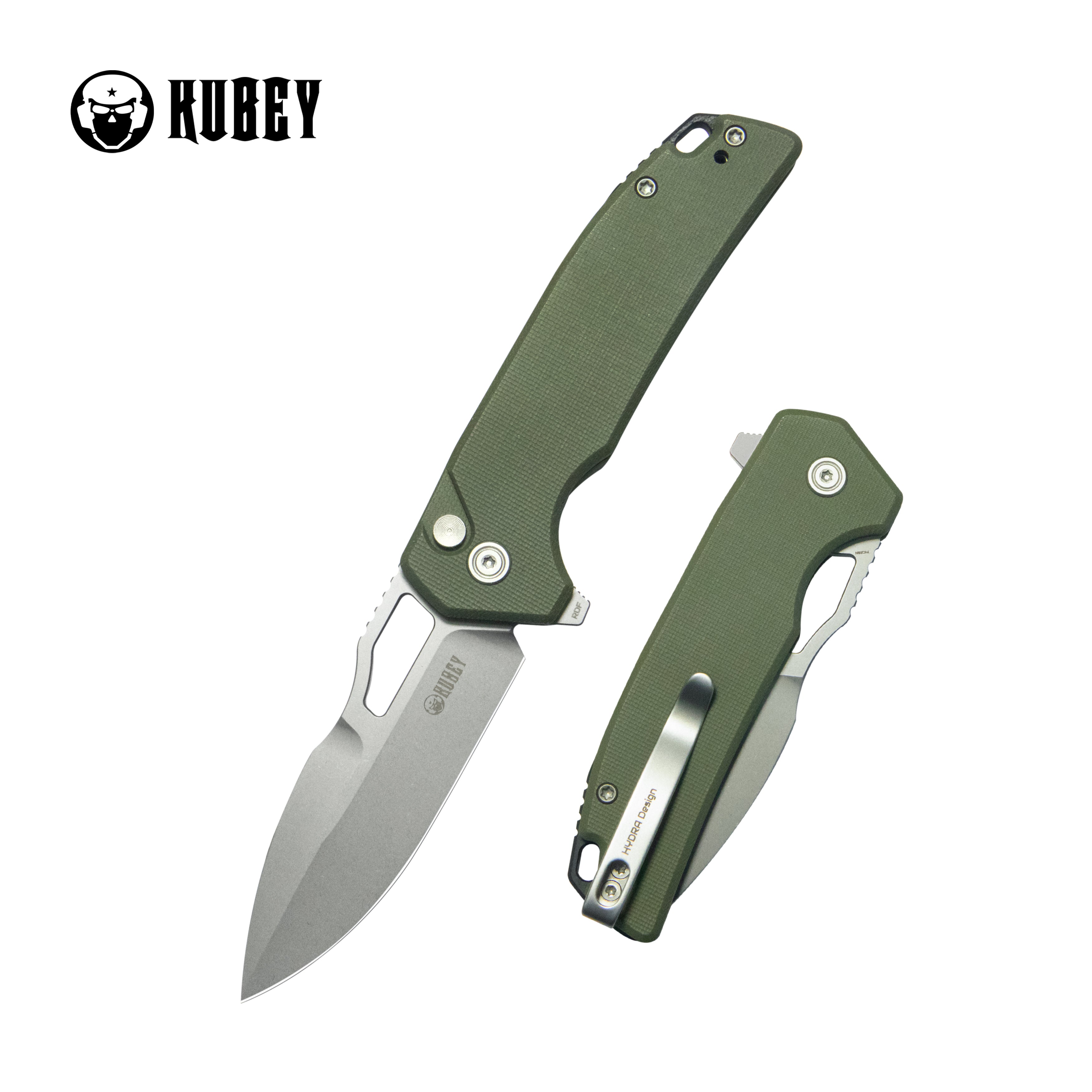 Kubey RDF Pocket Knife Green G-10 Handle 3.11" Bead Blasted 14C28N Blade Knife KU316I