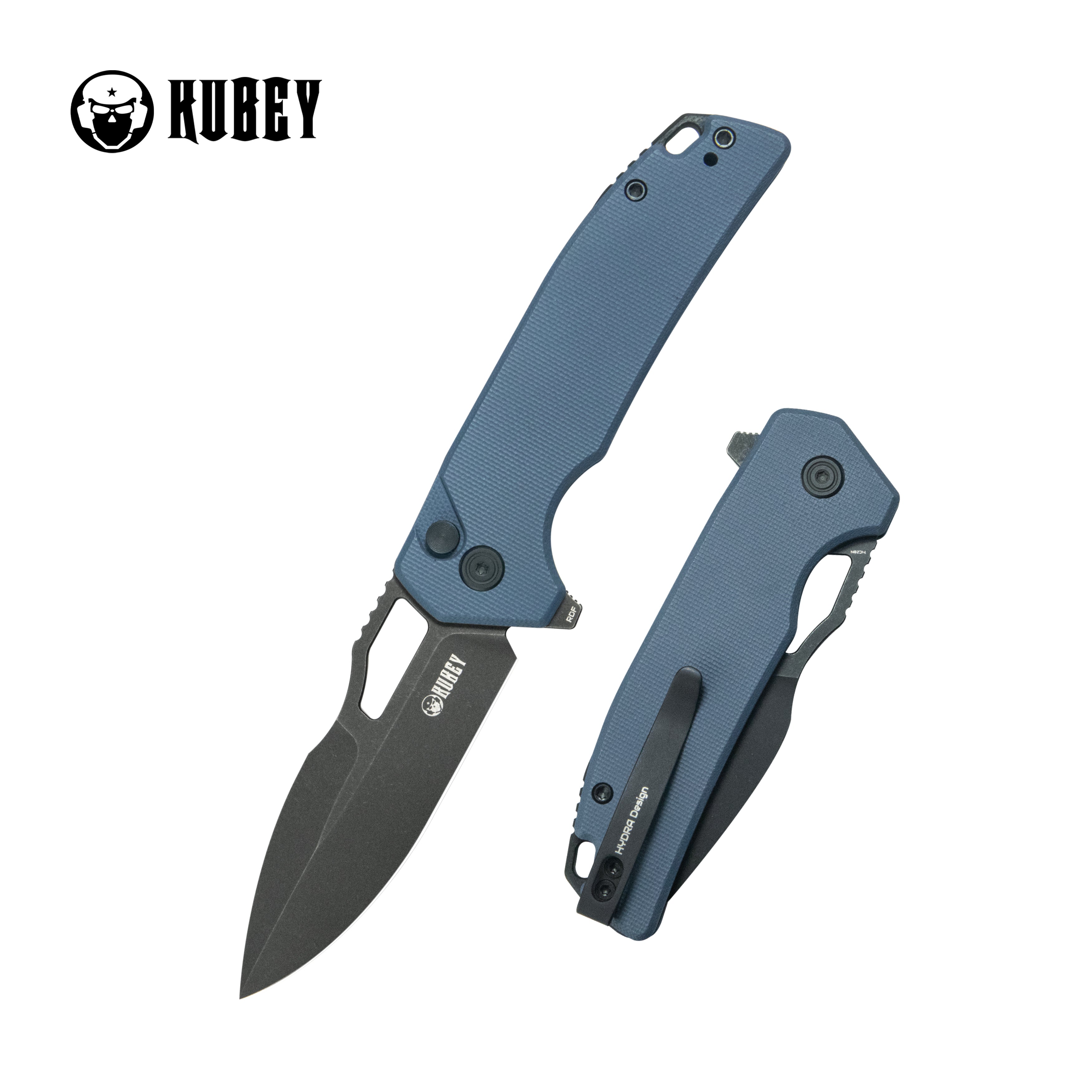Kubey RDF Pocket Folding Knife Blue G-10 Handle 3.11" Blackwash 14C28N Blade Knife KU316J
