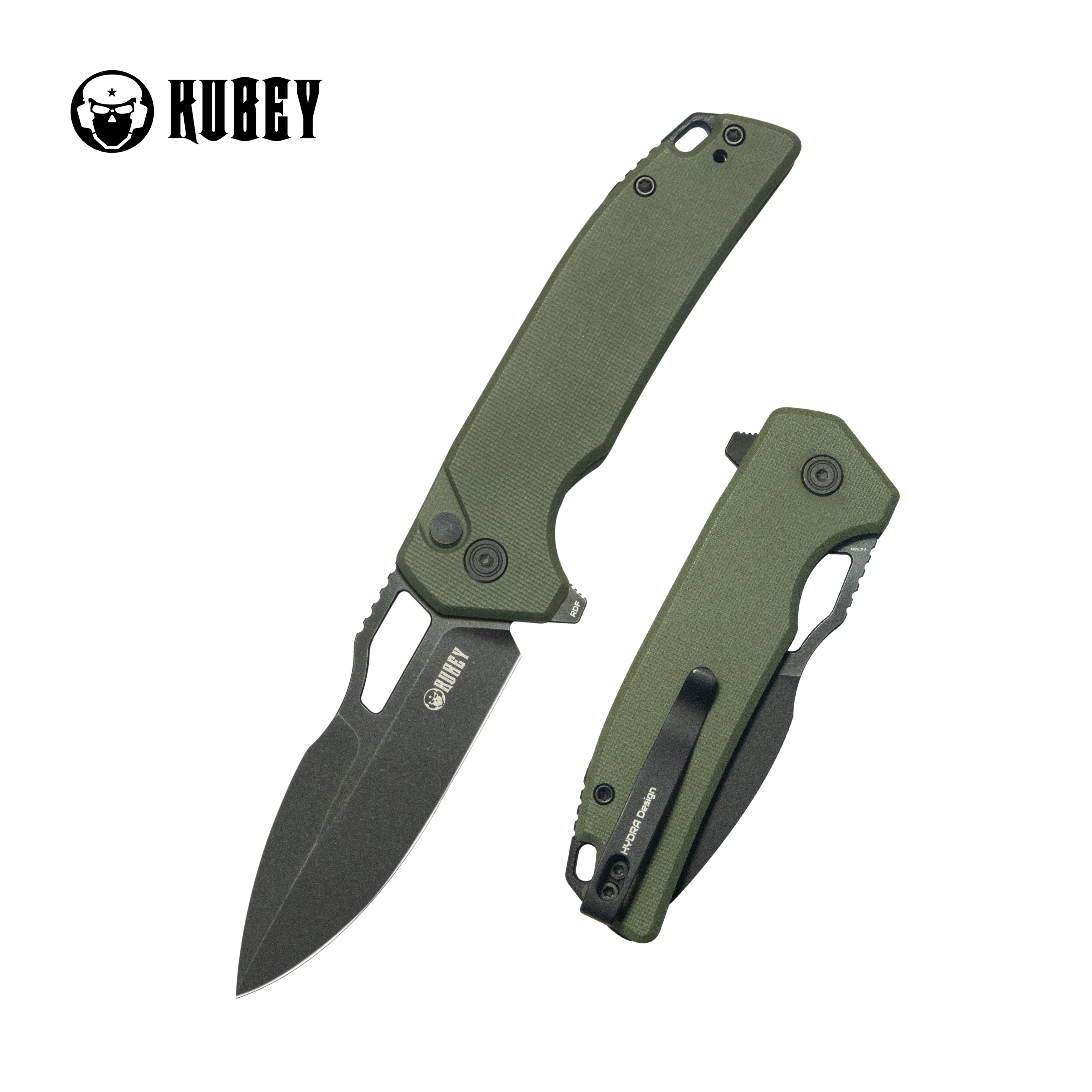 Kubey RDF Pocket Knife Green G-10 Handle 3.11" Blackwash 14C28N Blade Knife KU316K