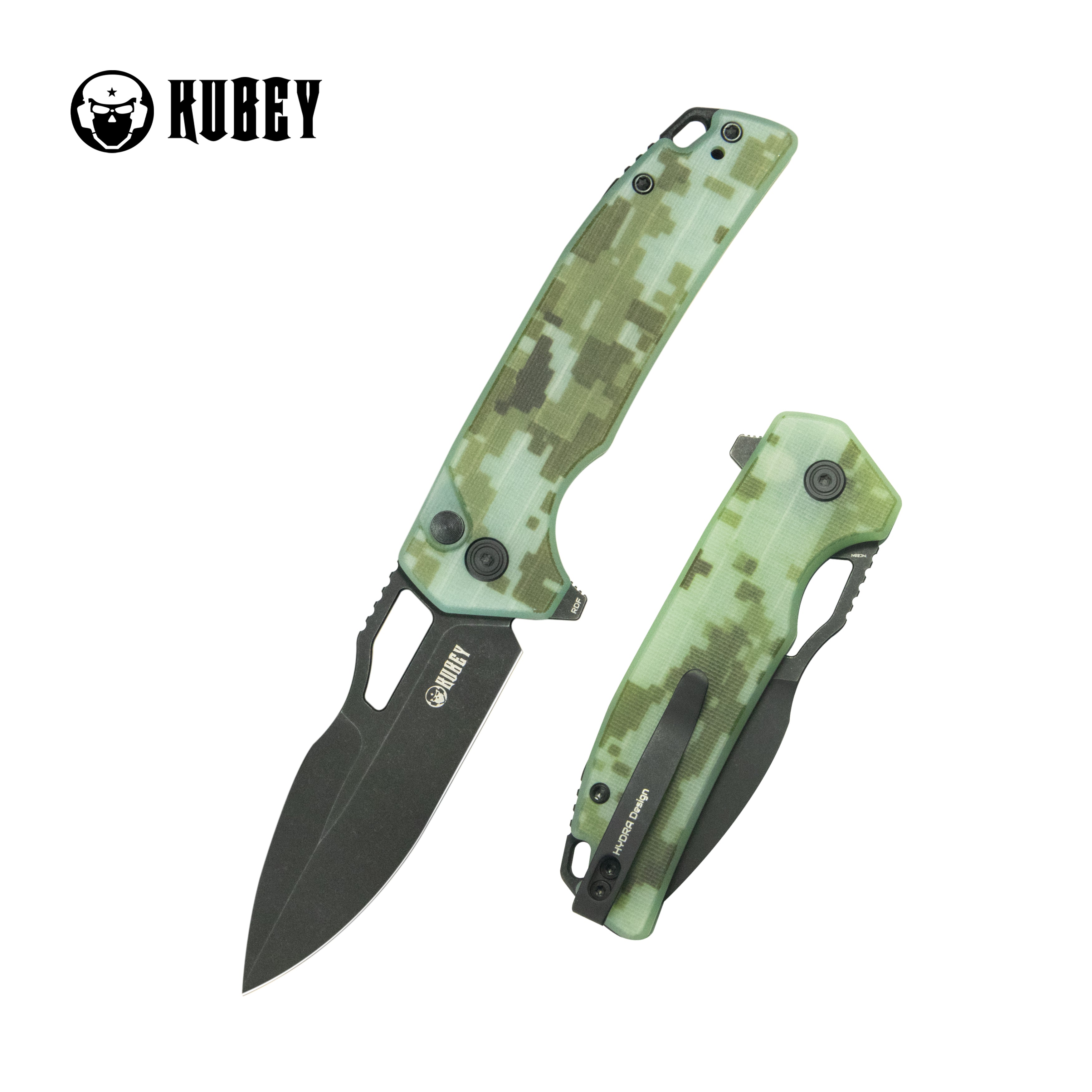 Kubey RDF Pocket Folding Knife Camo G-10 Handle 3.11" Blackwash 14C28N Blade Knife KU316M