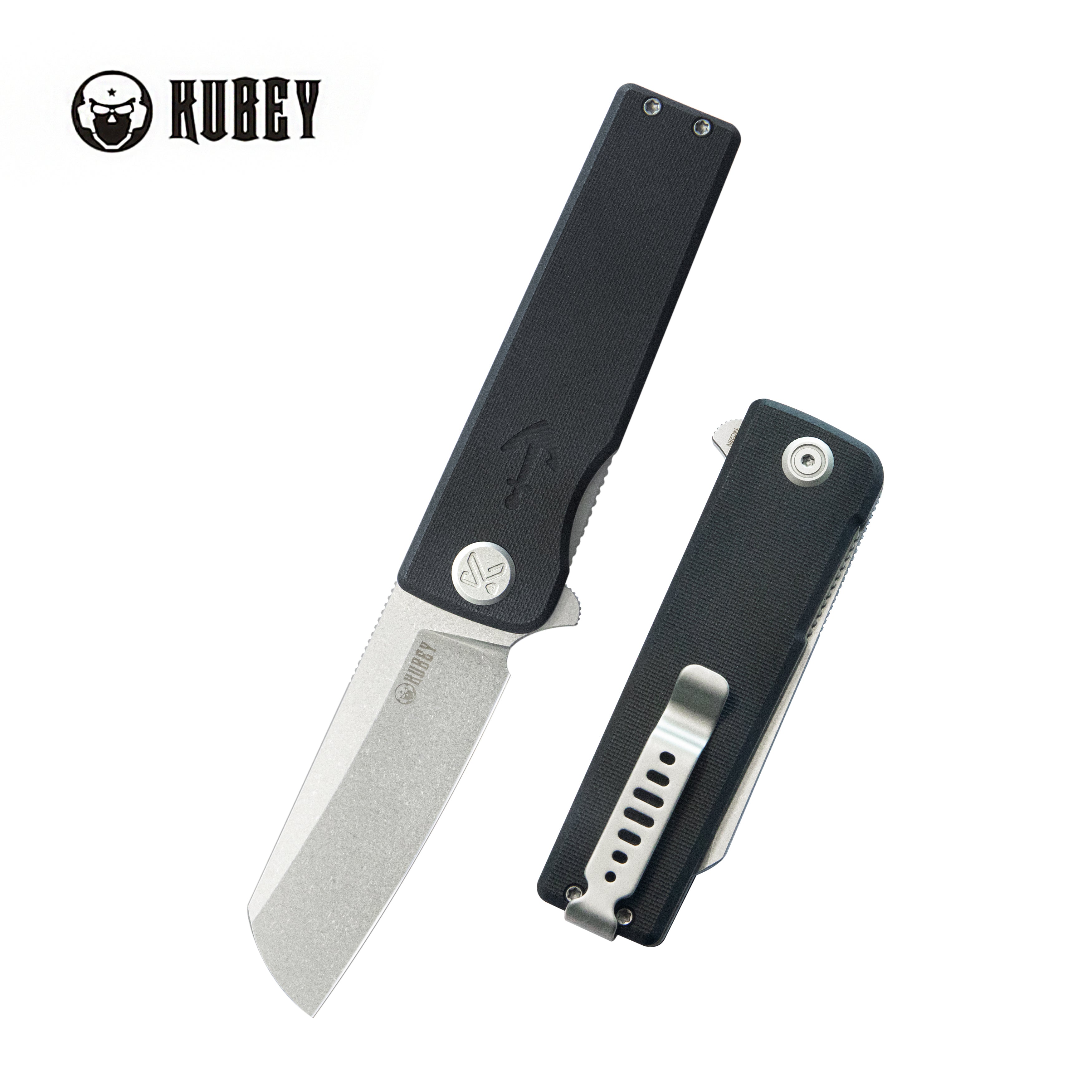 Kubey Sailor Liner Lock Flipper Outdoor Folding Knife Black G10 Handle 3.11" Stonewash 14C28N Blade KU317H