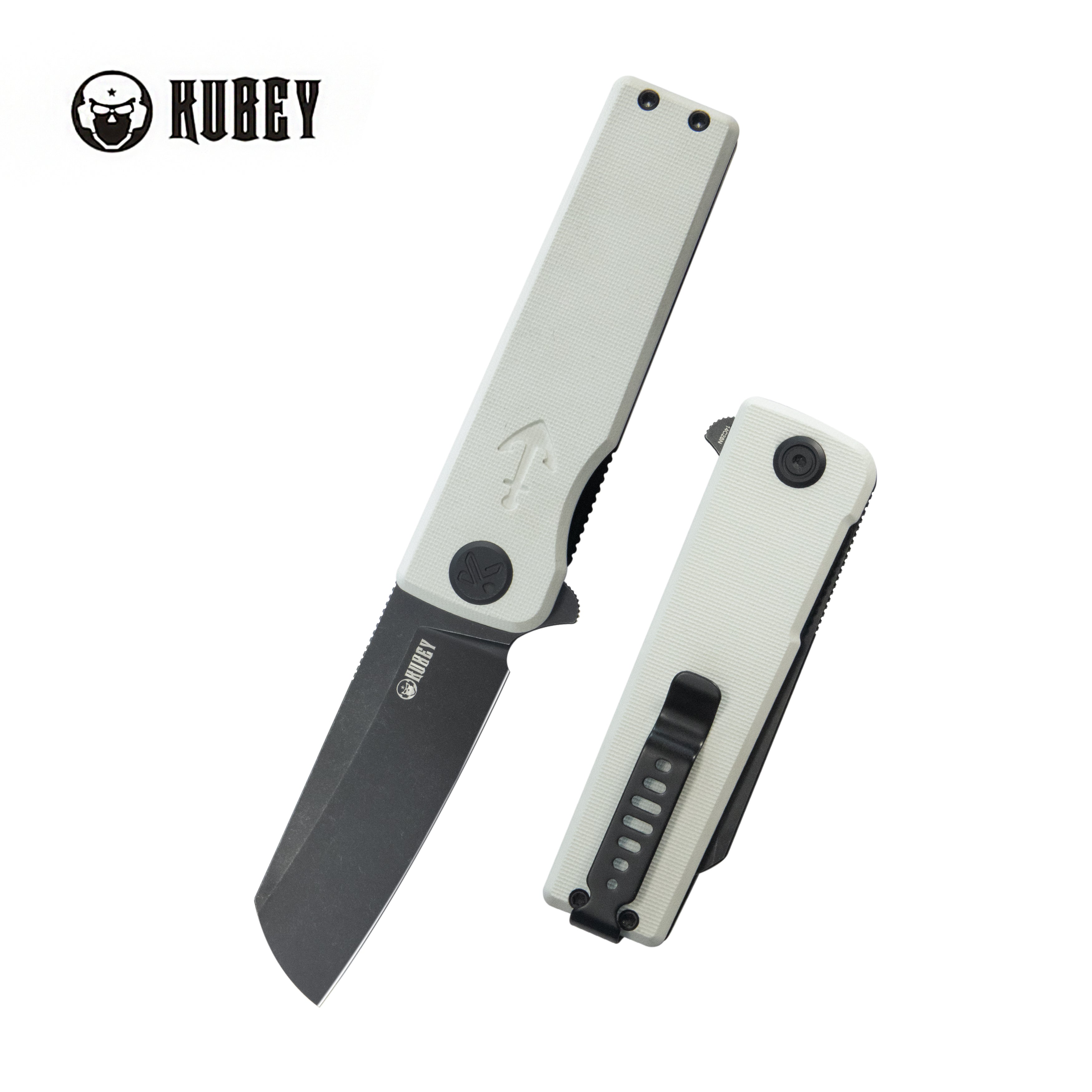 Kubey Sailor Liner Lock Flipper Outdoor Folding Knife White G10 Handle 3.11" Blackwash 14C28N Blade KU317J