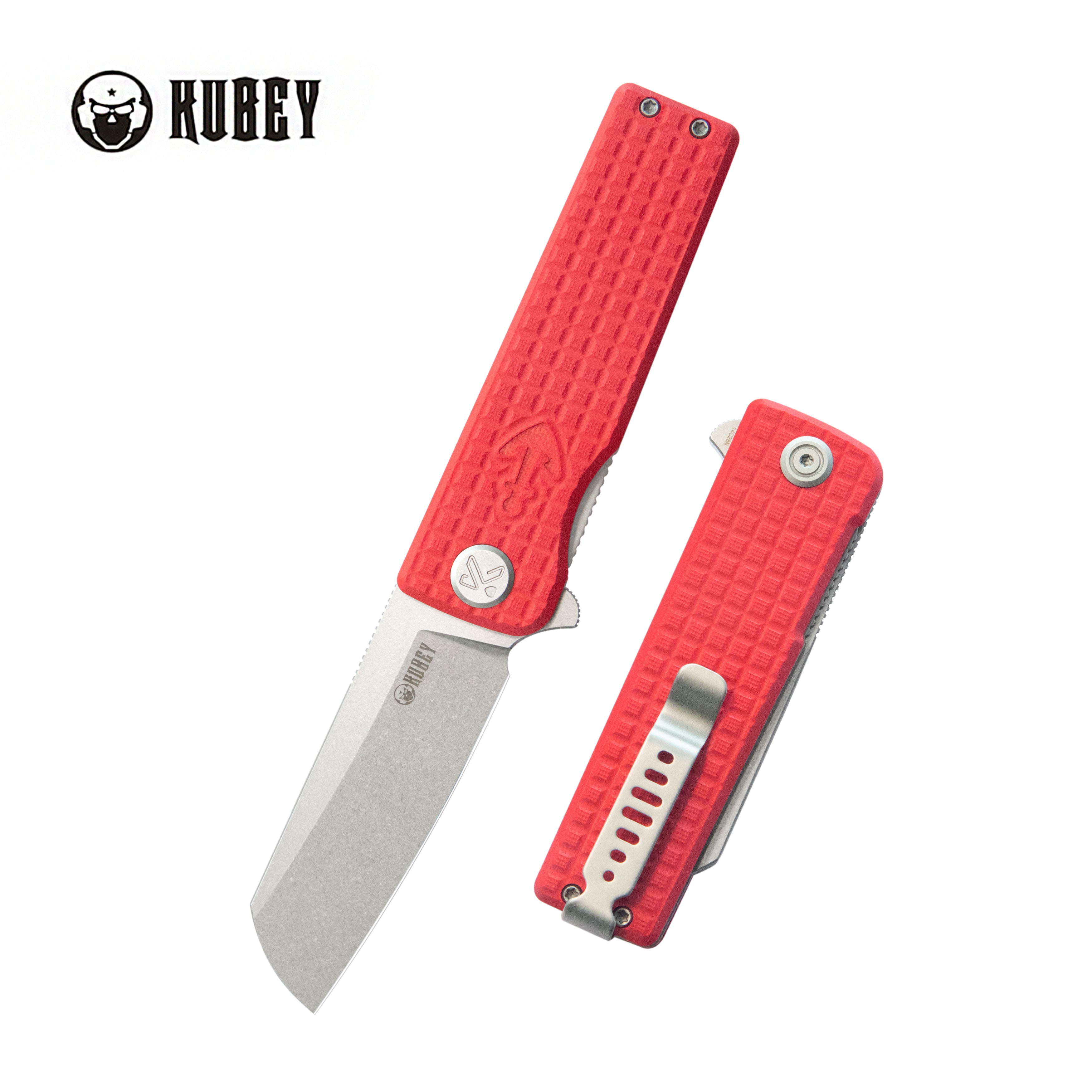 Kubey Sailor Liner Lock Flipper Outdoor Folding Knife Red G10 Handle 3.11" Stonewash 14C28N Blade KU317L