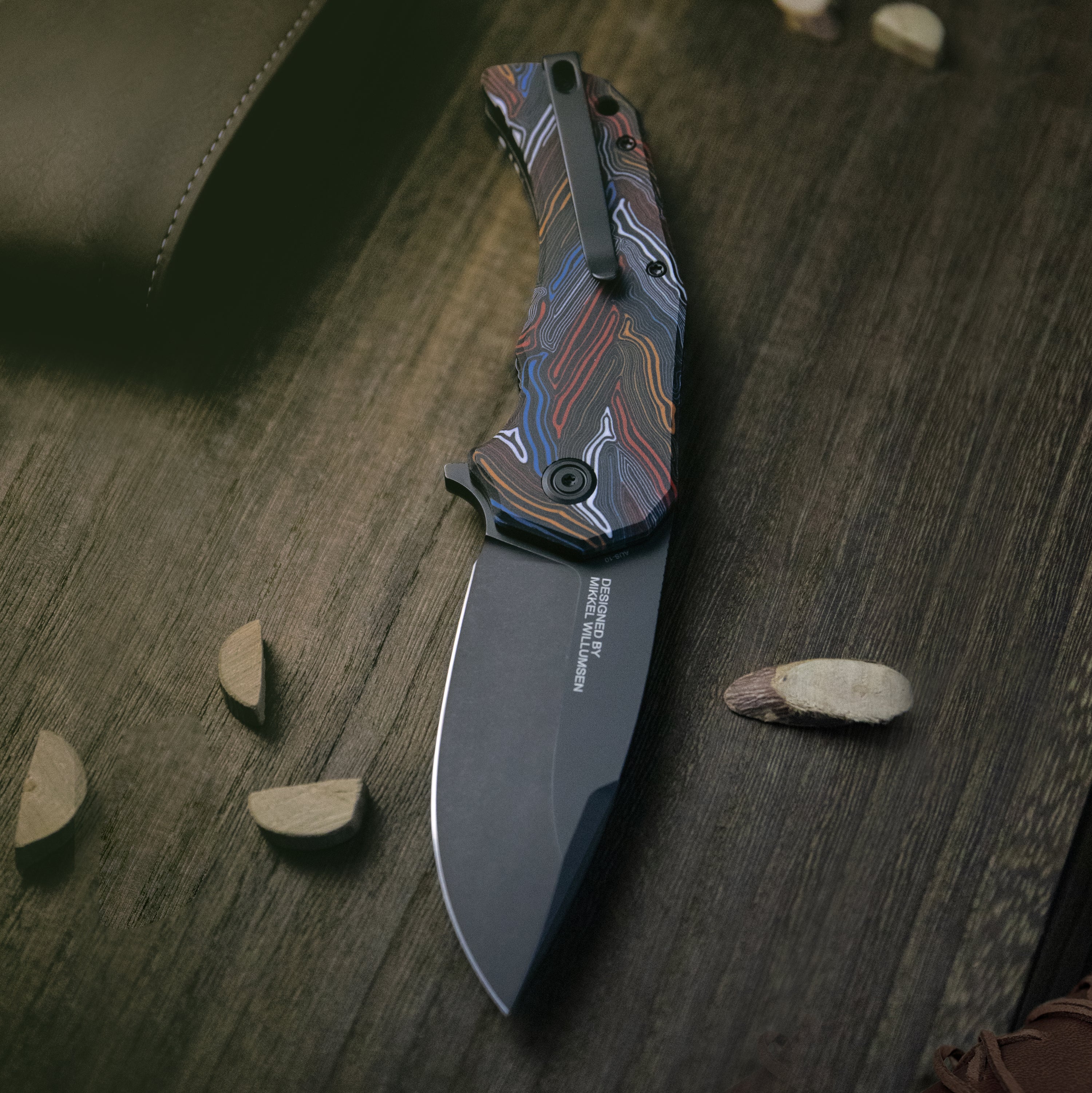 Mikkel Willumsen Design Bravo one Drop Point Outdoor Folding Camping Knife Orange G10 Handle 3.39" Beadblast AUS-10 KU319B