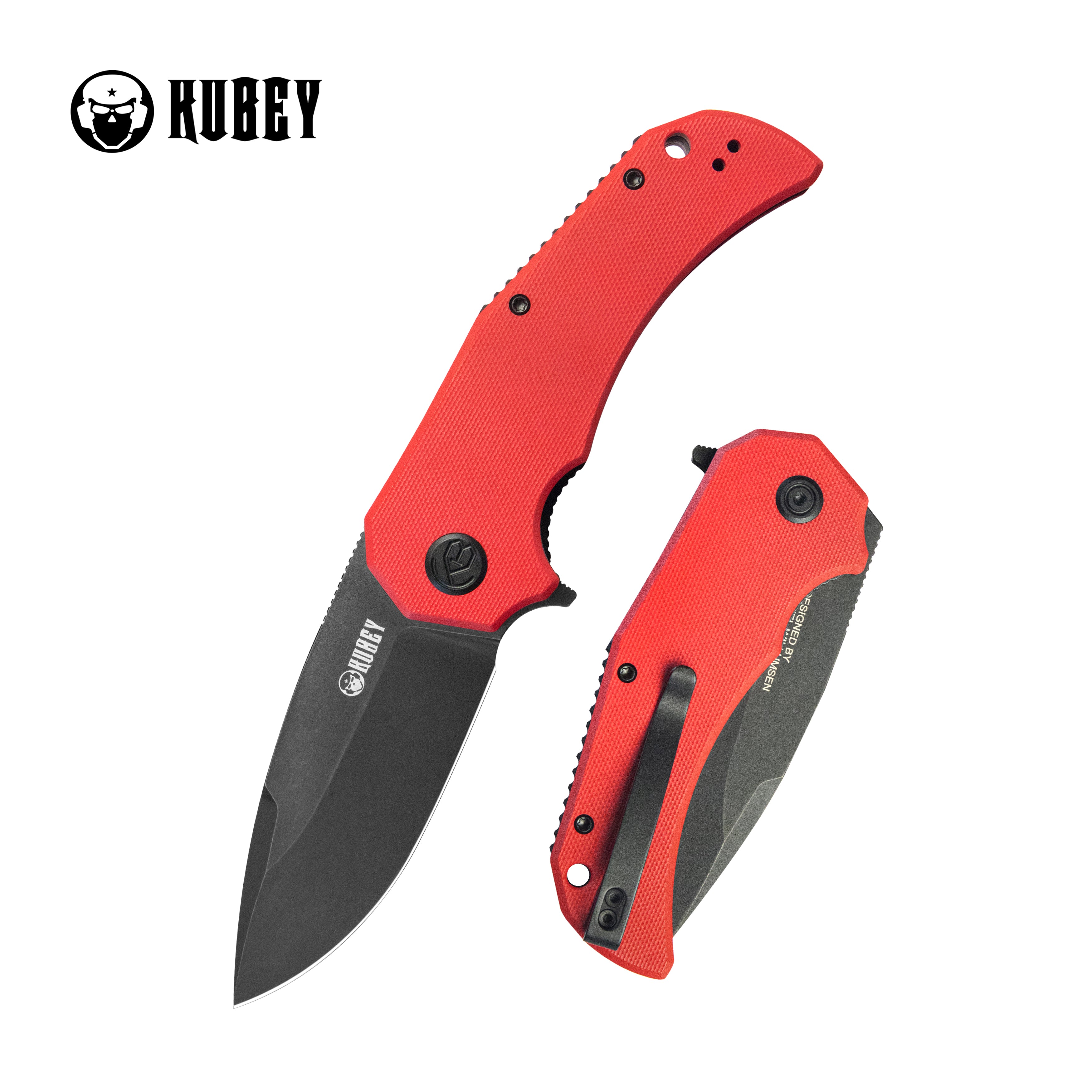 Mikkel Willumsen Design Bravo one Drop Point Outdoor Folding Camping Knife Red G10 Handle 3.39" Blackwash AUS-10 KU319E