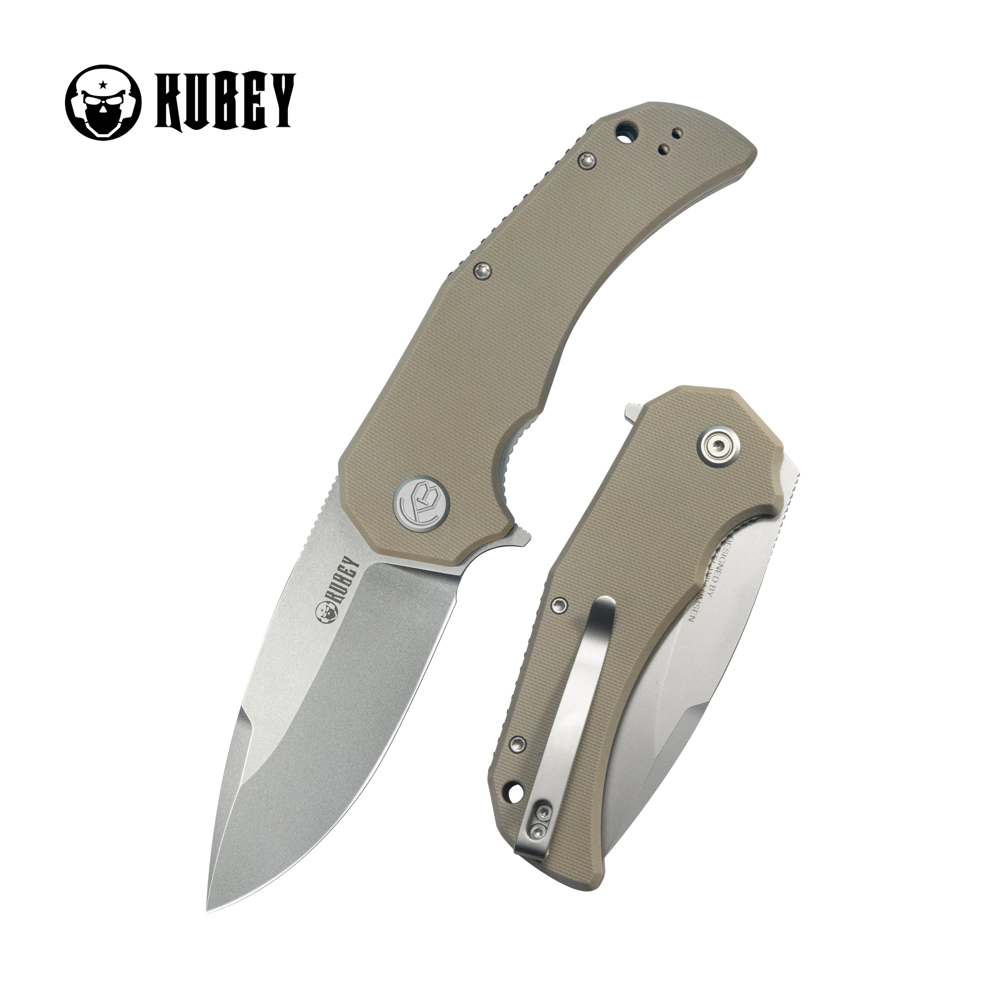 Mikkel Willumsen Design Bravo one Drop Point Outdoor Folding Camping Knife Tan G10 Handle 3.39" Beadblast AUS-10 KU319G