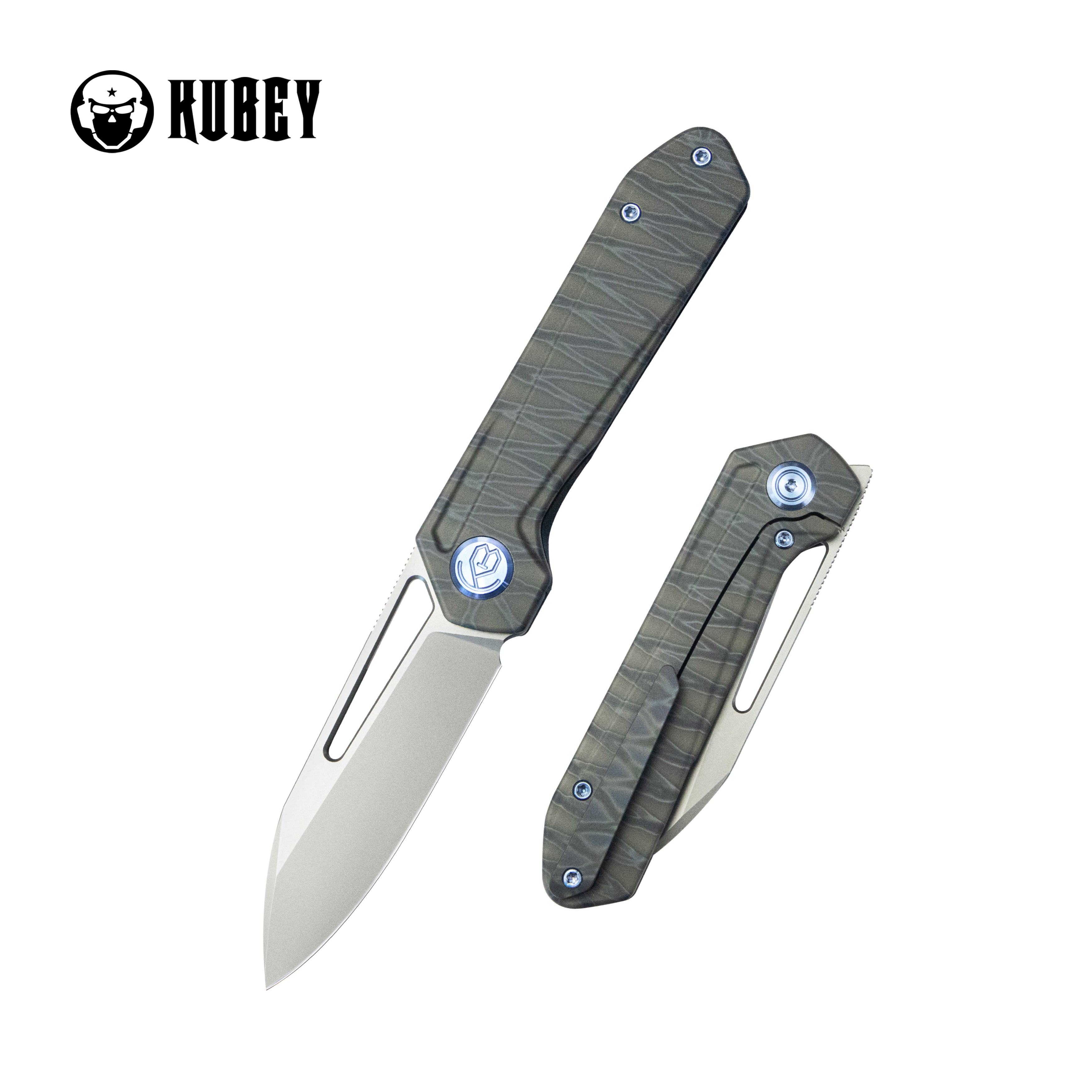 Kubey Royal Frame Lock EDC Pocket Knife Front Flipper Flame 6AL4V Titanium Handle 2.99" Sandblast Bohler M390 KB321N