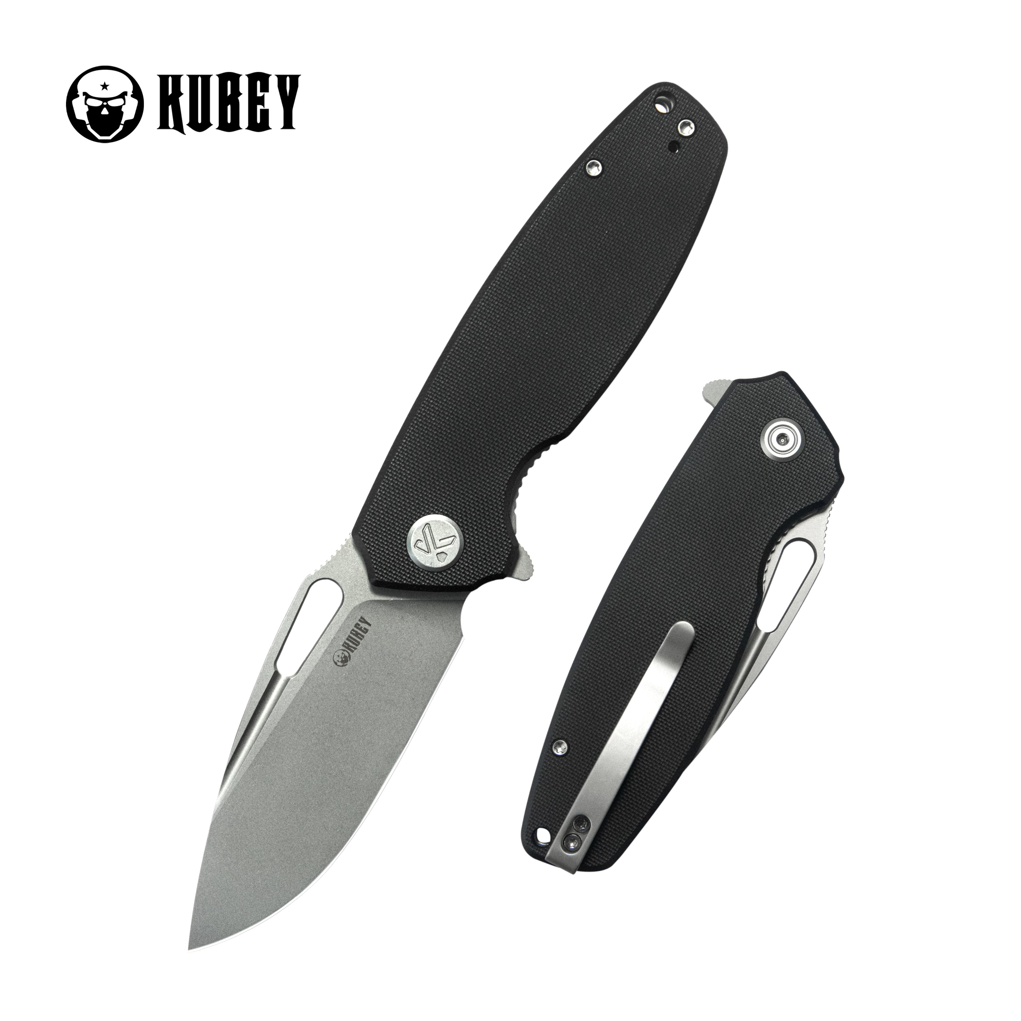 Kubey Tityus Liner Lock Flipper Folding Knife Black G10 Handle 3.39" Beadblast 14C28N KU322O
