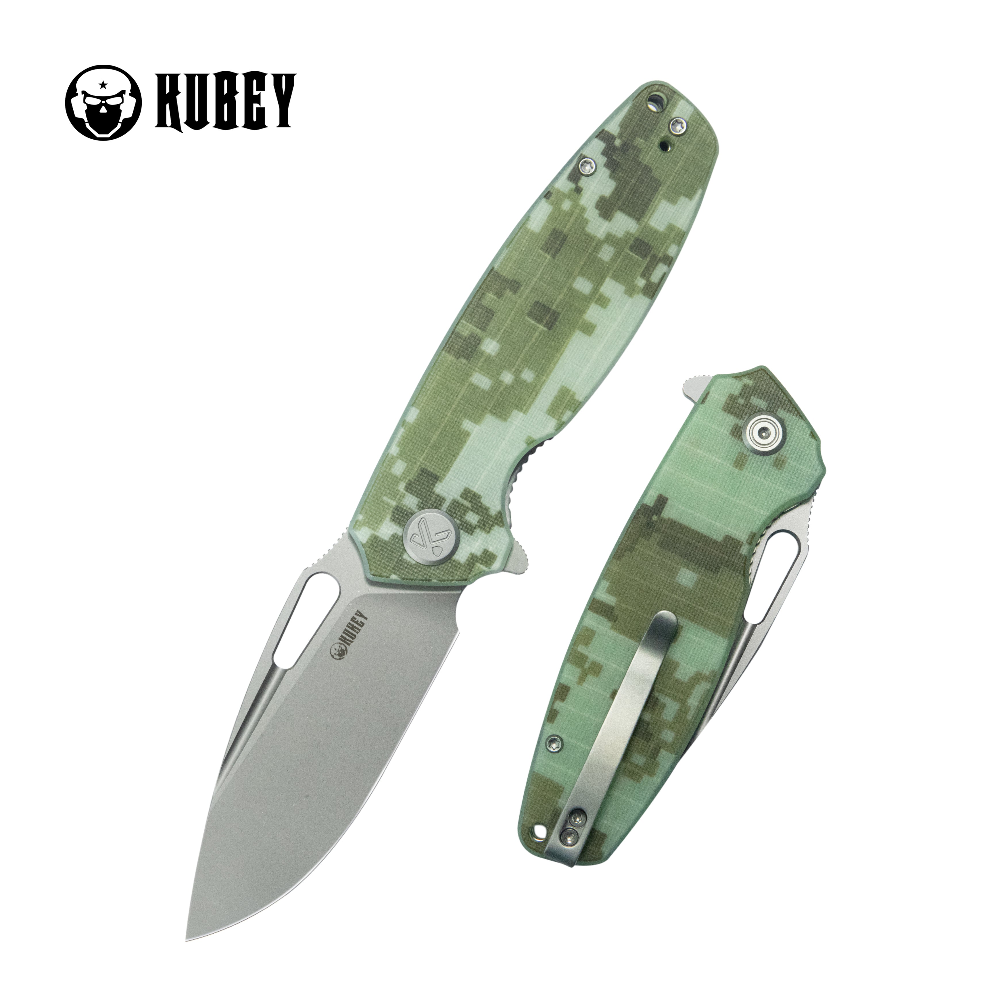 Kubey Tityus Liner Lock Flipper Folding Knife Como G10 Handle 3.39" Beadblast 14C28N KU322Q