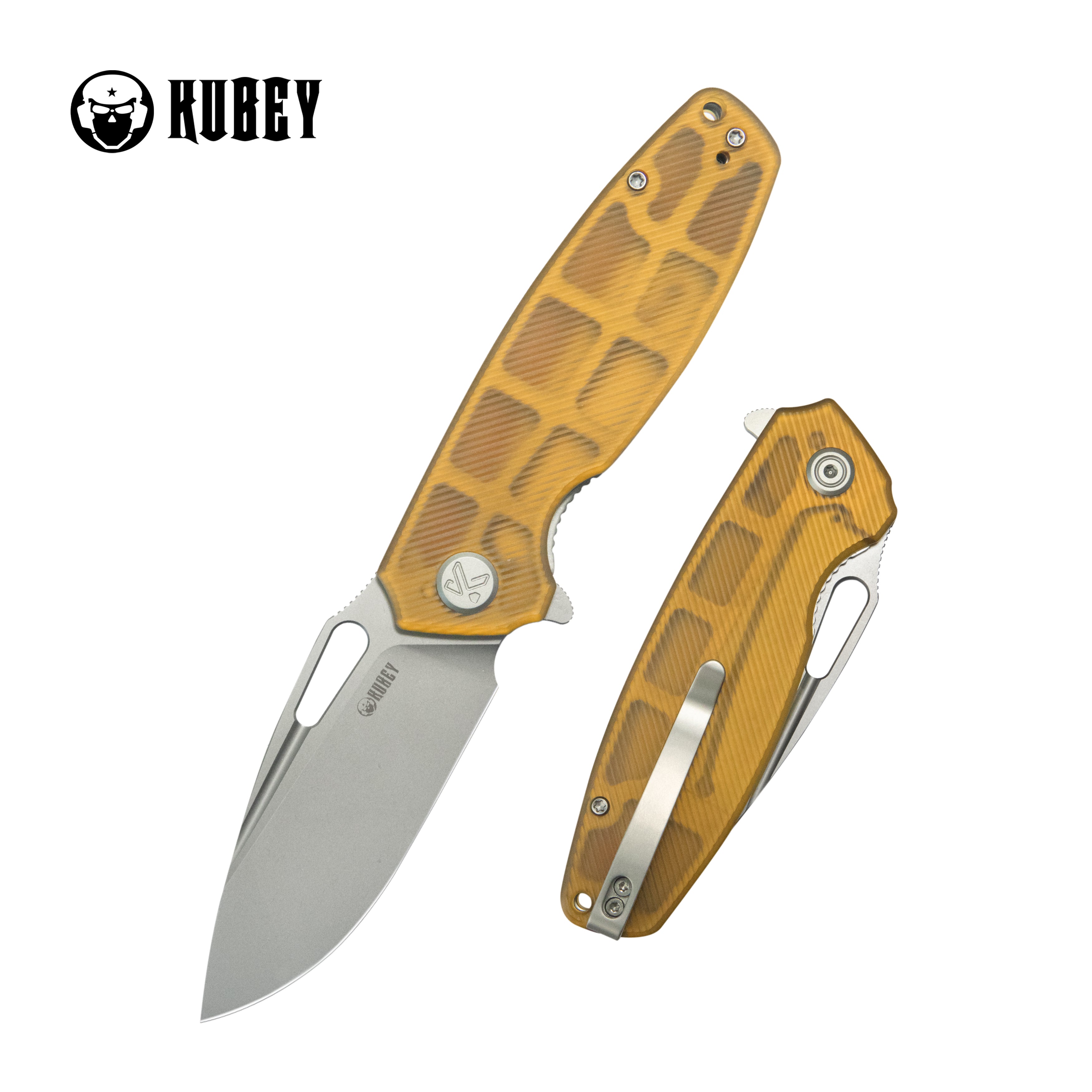 Kubey Tityus Liner Lock Flipper Folding Knife Ultem Handle 3.39" Beadblast 14C28N KU322R