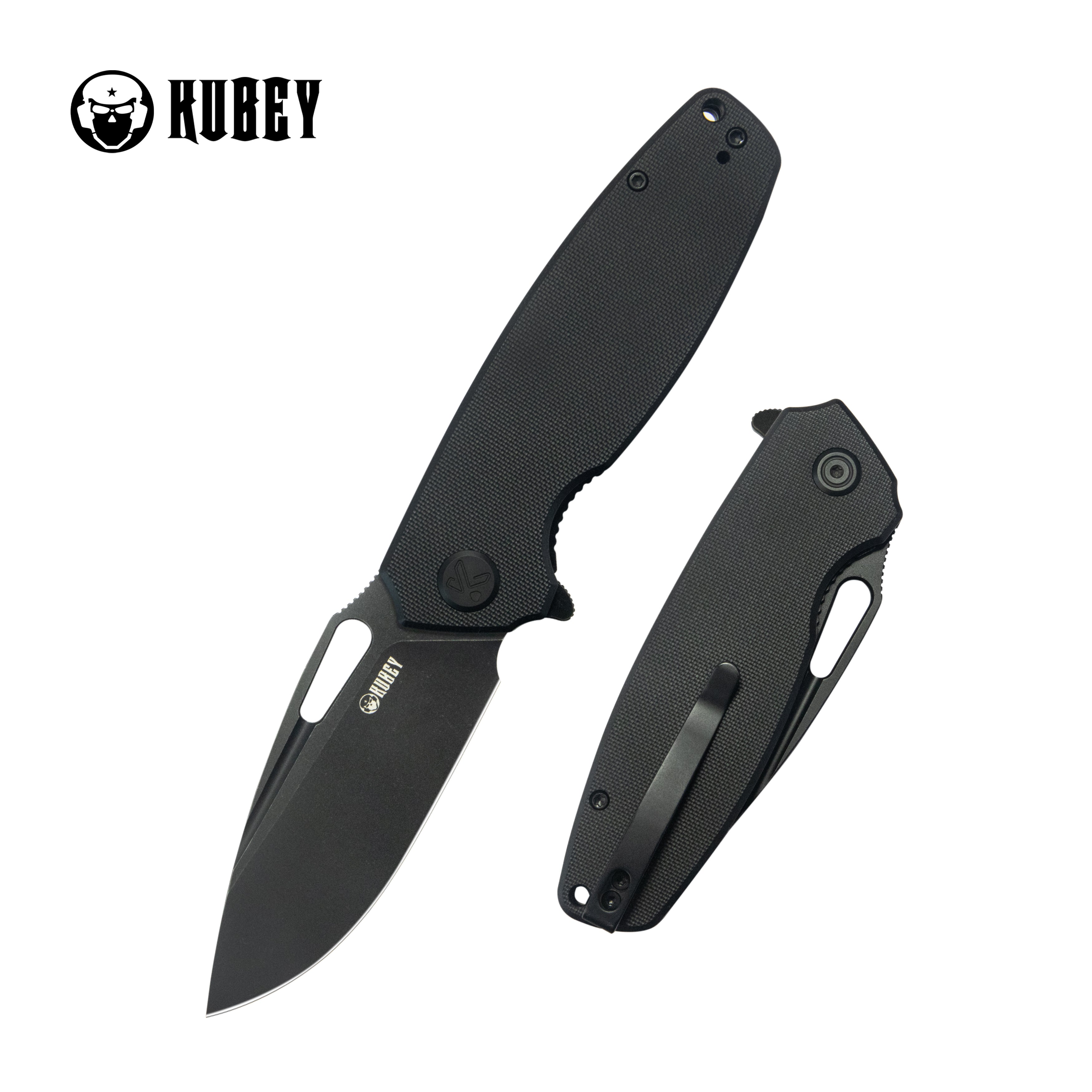 Kubey Tityus Liner Lock Flipper Folding Knife Black G10 Handle 3.39" Blackwash 14C28N KU322T