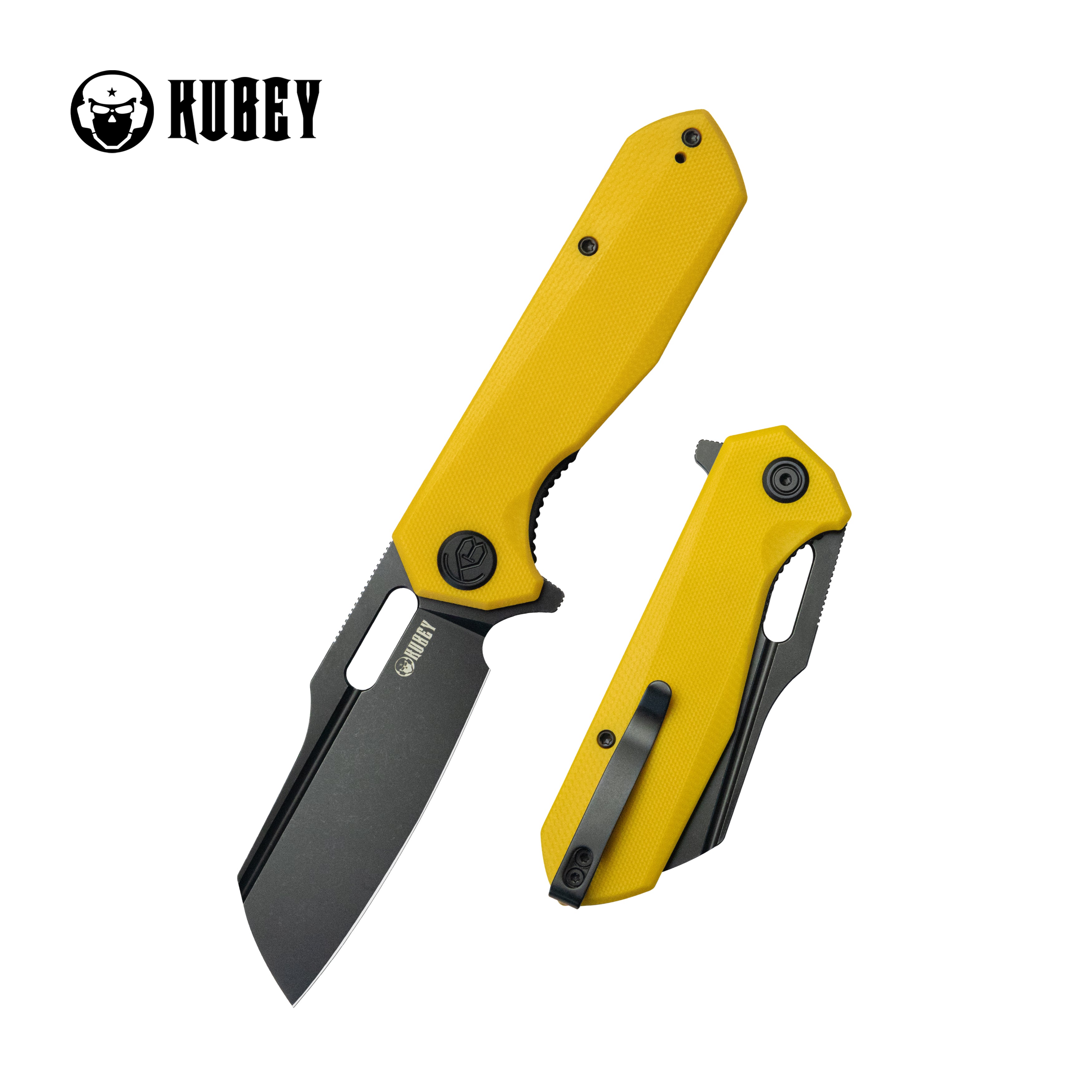 Kubey Atlas Liner Lock Folding Knife Yellow G10 Handle 3.31" Blackwash 14C28N KU328E