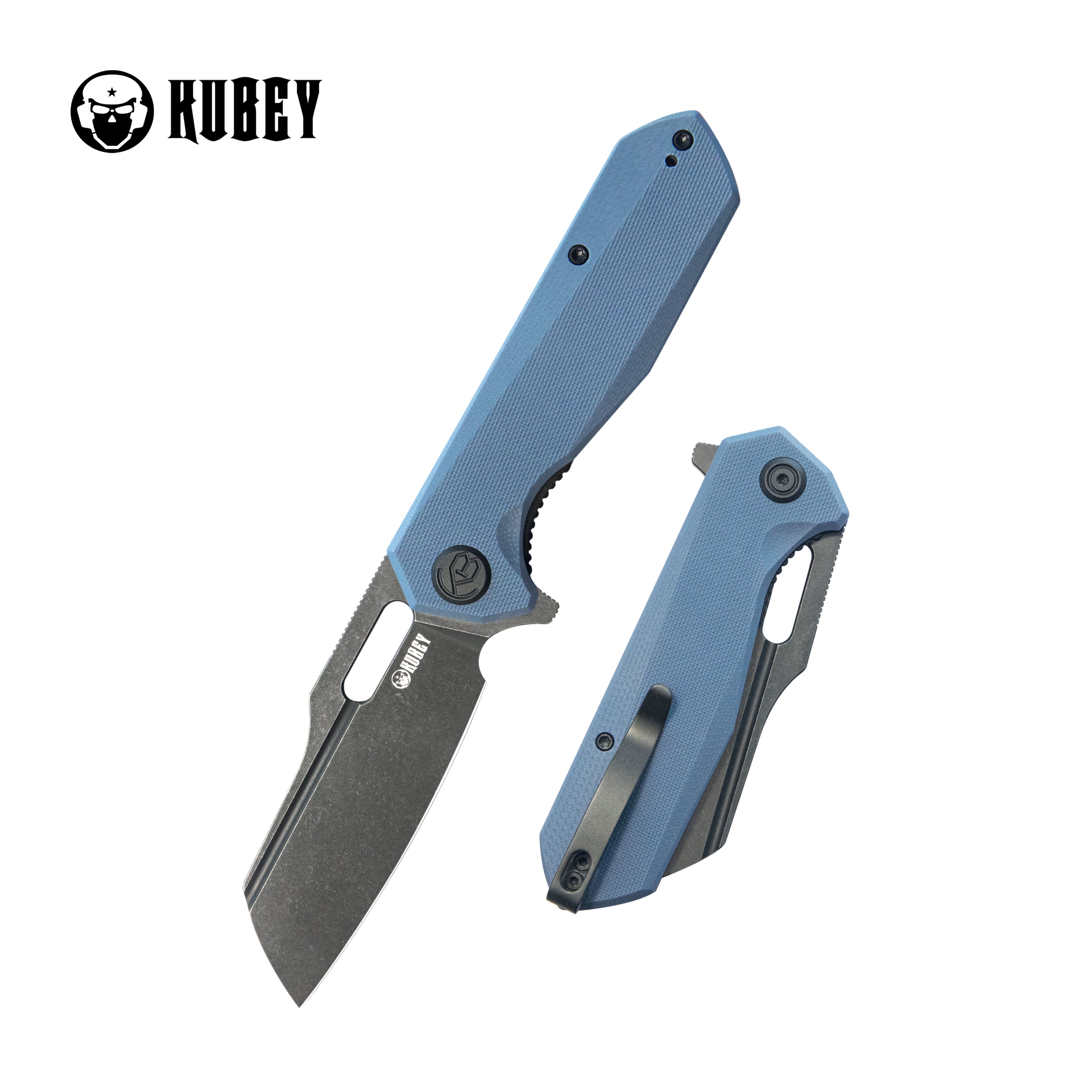 Kubey Atlas Folding Knife Denium Blue G10 Handle 3.31" Dark Stonewashed 14C28N KU328K
