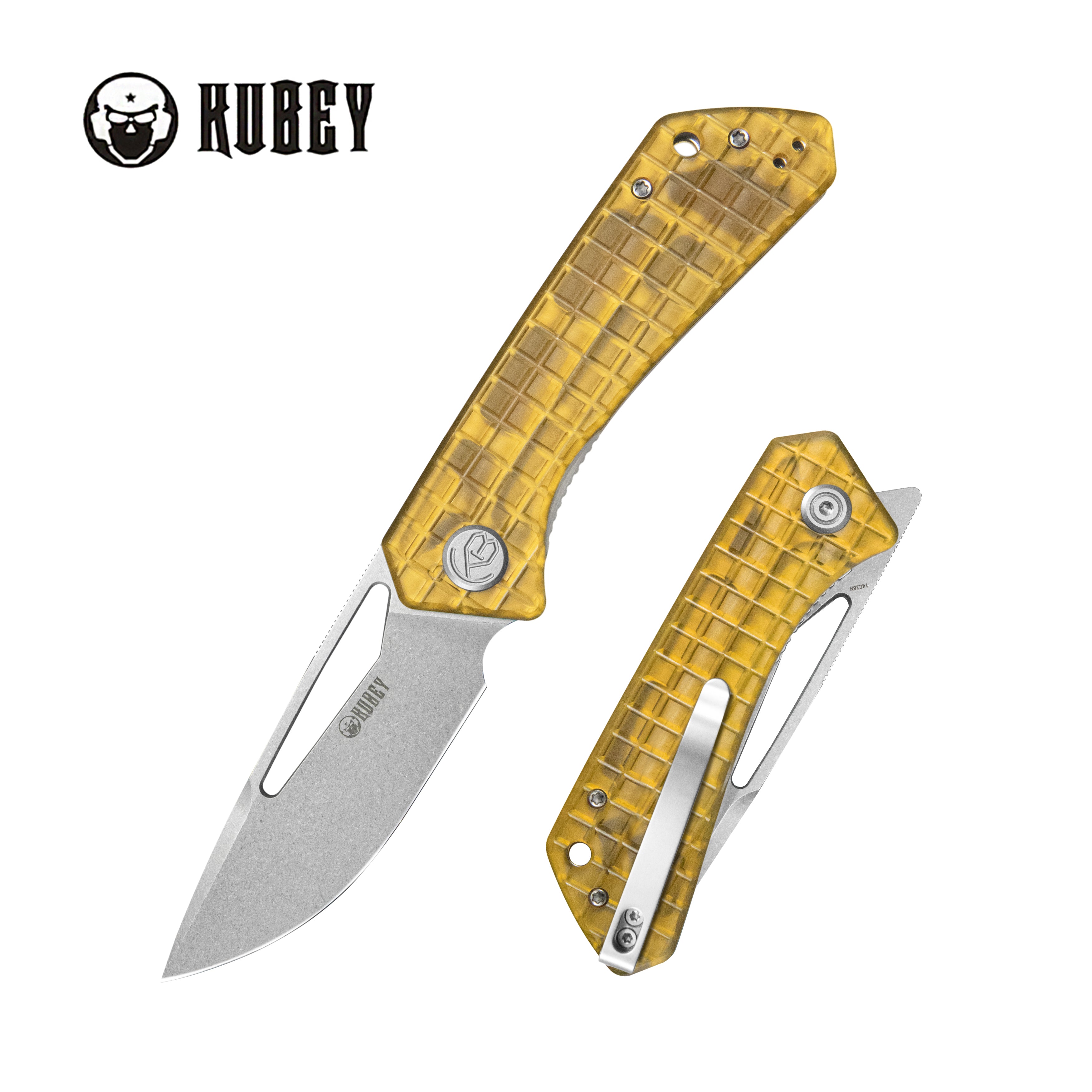 Kubey Thalia Front Flipper EDC Pocket Folding Knife Ultem Handle 3.27" Stonewashed 14C28N KU331Q