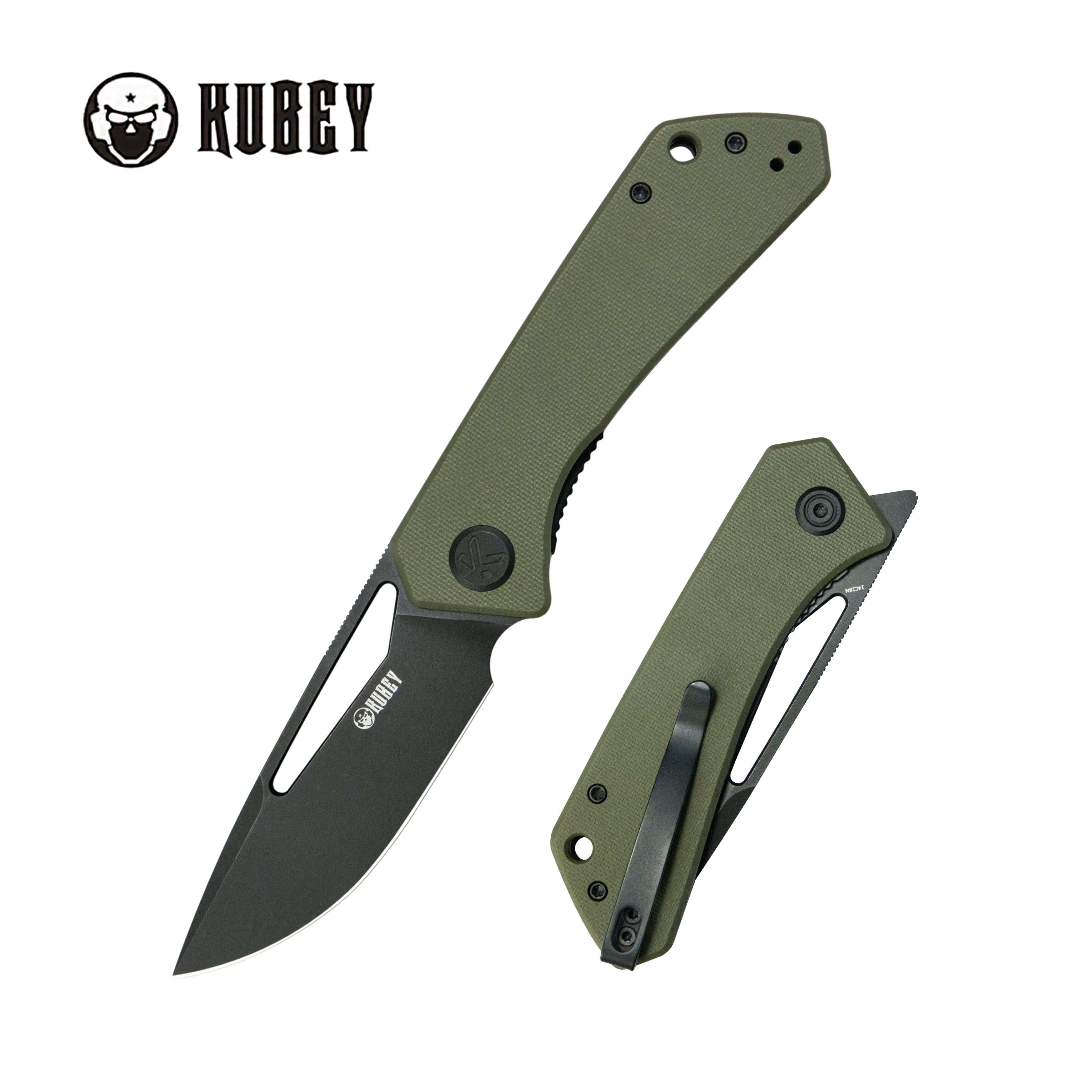 Kubey Thalia Front Flipper EDC Pocket Folding Knife Green G10 Handle 3.27" Blackwash 14C28N KU331T